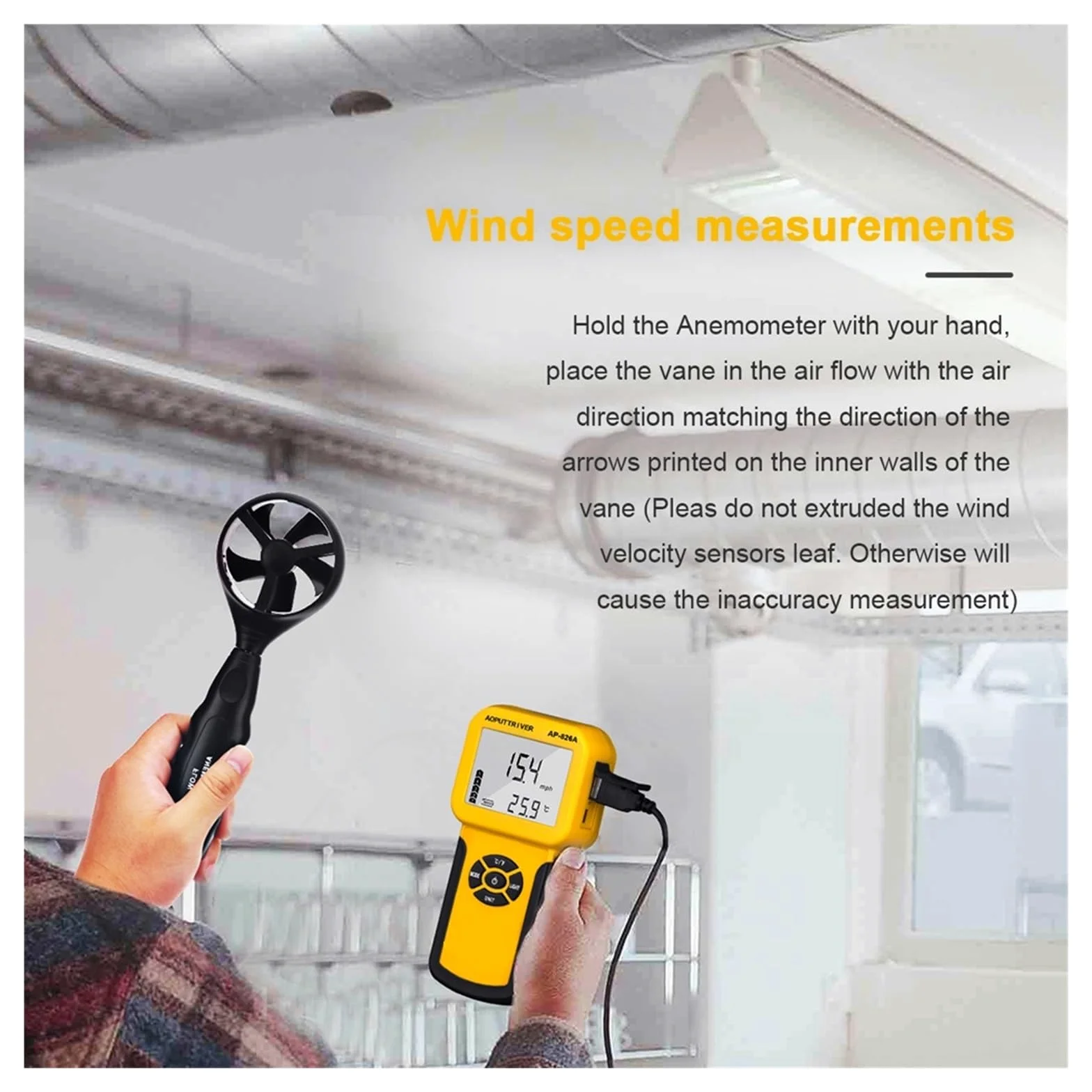 Anemómetro, Anemómetro digital del medidor de velocidad del viento for la velocidad del aire, temperatura del flujo de aire, máx./promedio/corriente