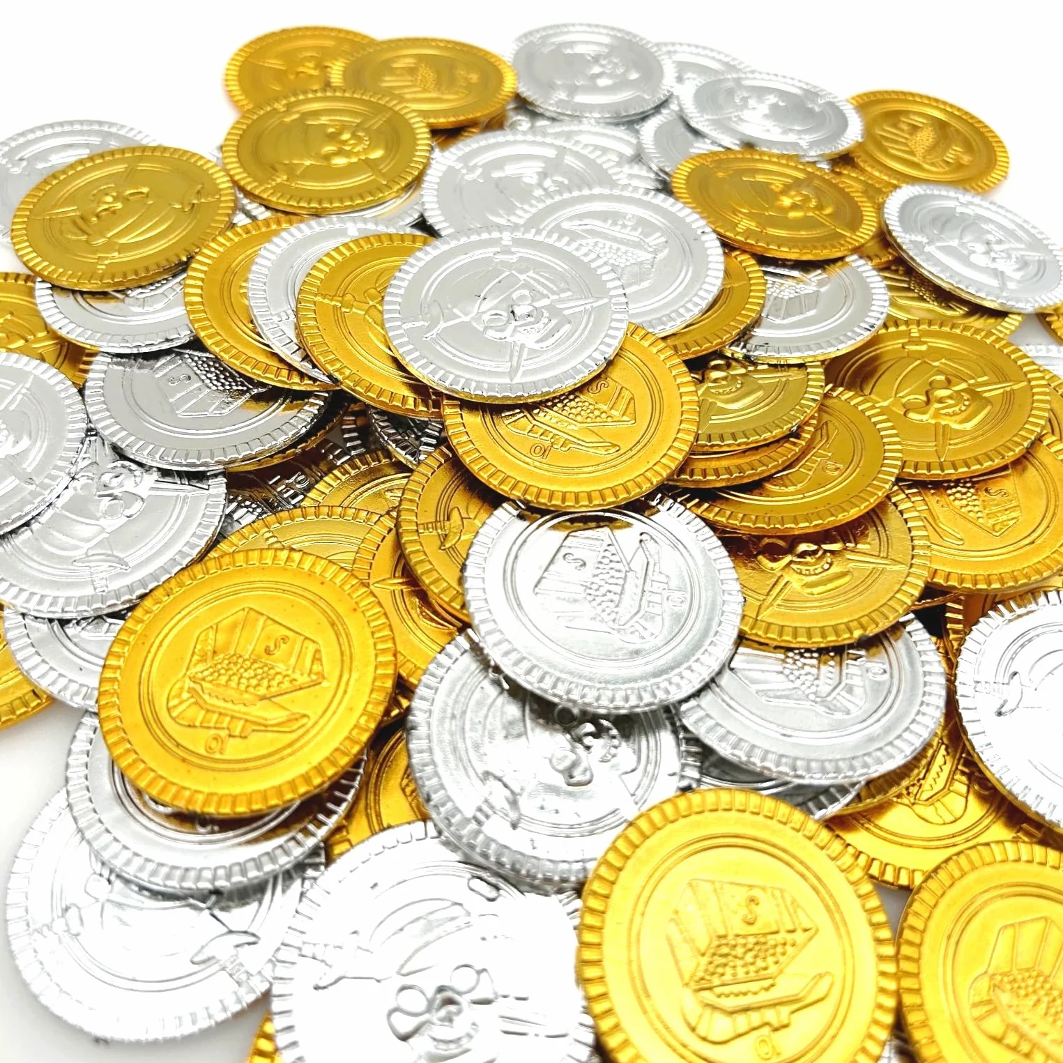 JZK 100 monedas de plástico de oro y plata para caza del tesoro pirata juguetes niños Halloween Navidad