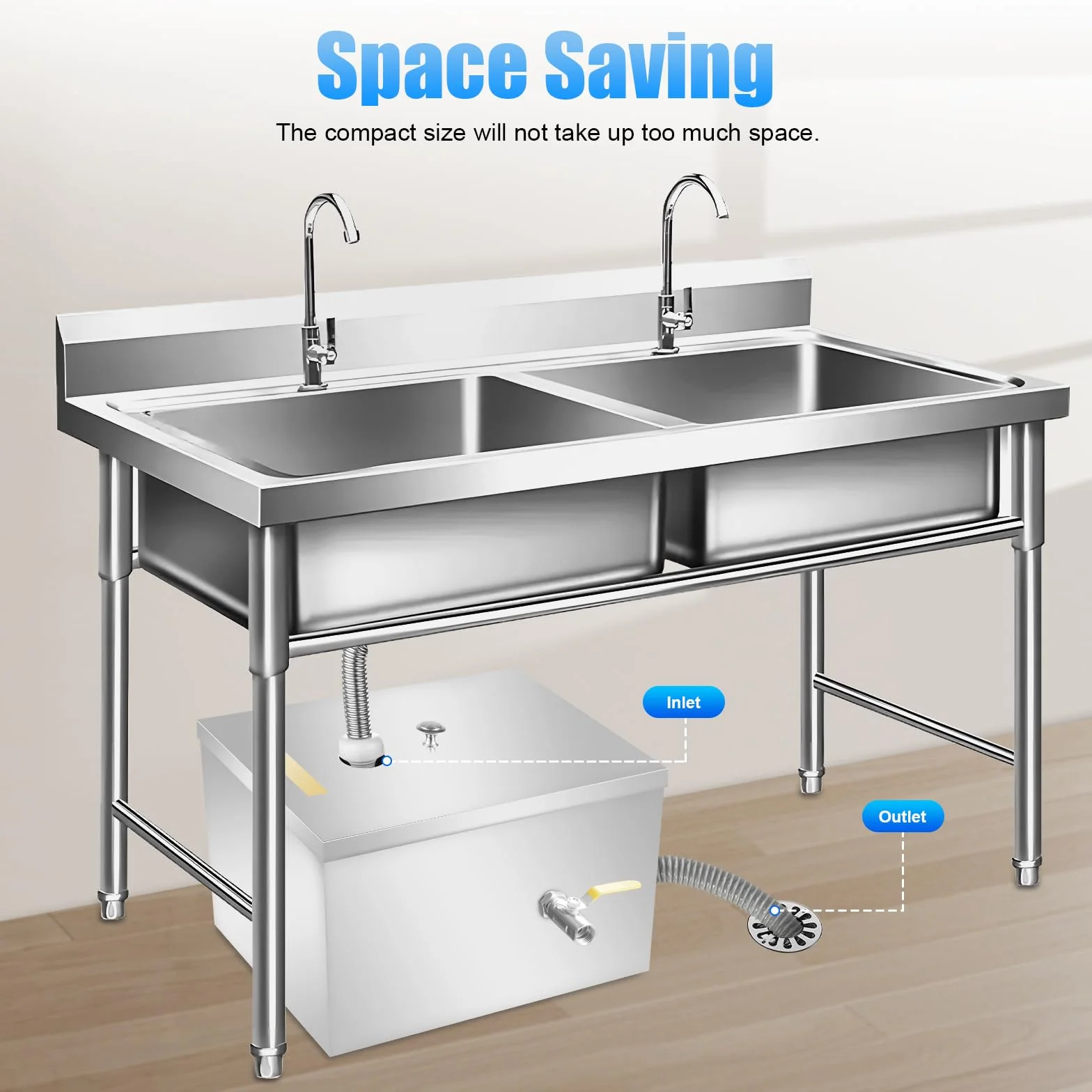 Separador de grasa para aguas residuales con separador de aceite, separador de grasa para cocina con asa de transporte y panel acústico, para el tratamiento de aceite mineral, aceite animal, aceite