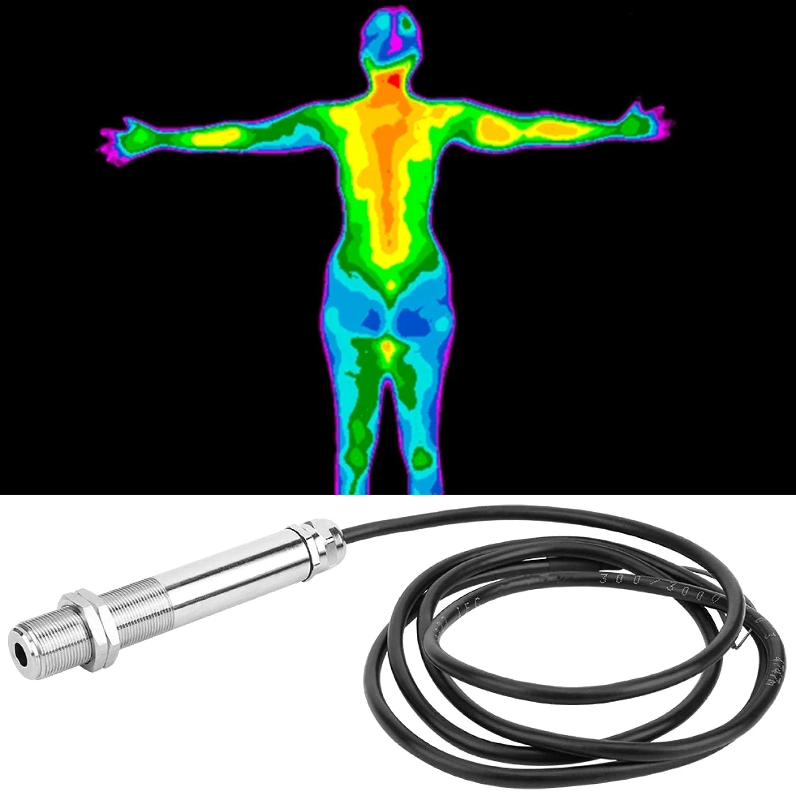 Sensor de Temperatura de Termopar Dc12V-24V, Accesorio de Termómetro Infrarrojo Fijo, 4-20 Ma Con Cable de 1,5 M / 4,9 Pies, Sonda de Acero Inoxidable(0-500 )