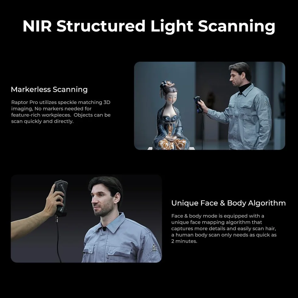 Creality CR-Scan Raptor Pro 3D Escáner de mano con velocidad de escaneo láser de hasta 60 fps y escaneo de luz estructurado, seguimiento antivibración, compatible con objetos de 5 a 4000 mm