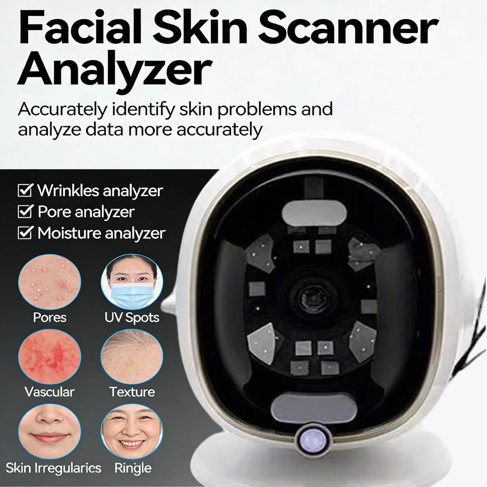 Analizador De Piel con IA, Instrumento De Análisis Facial, Imágenes De 8 Espectros, 20 Parámetros De Prueba, Almacenamiento En La Nube, para La Evaluación del Estado De La Piel Black-13.3in