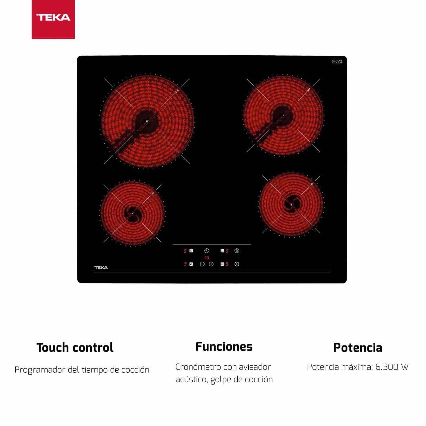 TEKA Vitrocerámica 4 Fuegos 60 cm Touch Control TZ 6415