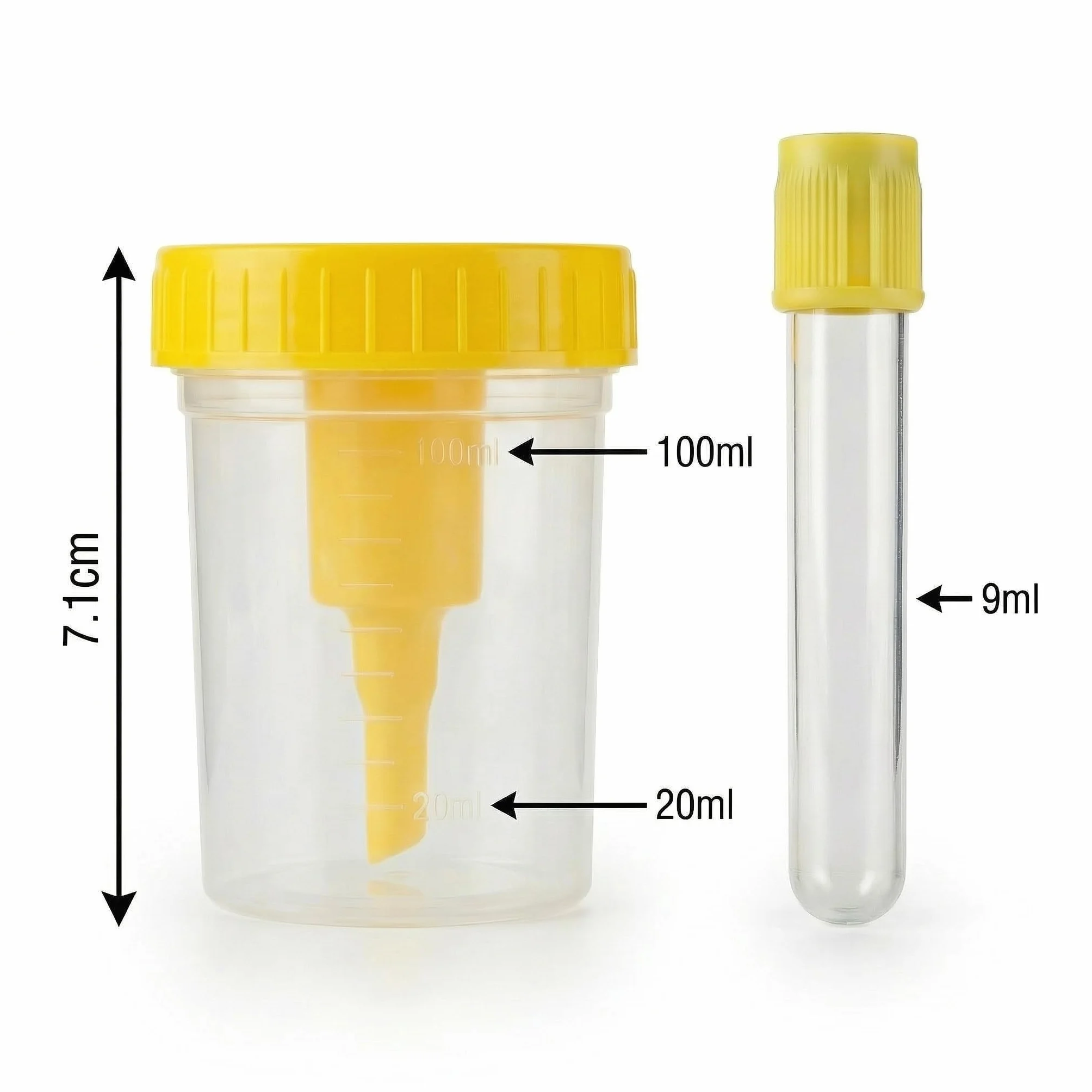 KMINA Kit de Recogida de Orina por Vacío (150 unidades), Contenedor de 100 ml con Graduación y Tubo de Vacío de 9 ml, Sistema Cerrado e Higiénico