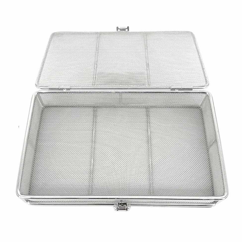 Bandeja para Instrumentos, cestas Perforadas de Malla, Bandeja de esterilización, Cesta de desinfección de Equipos médicos con Tapa de Acero Inoxidable(20 * 10 * 5cm)