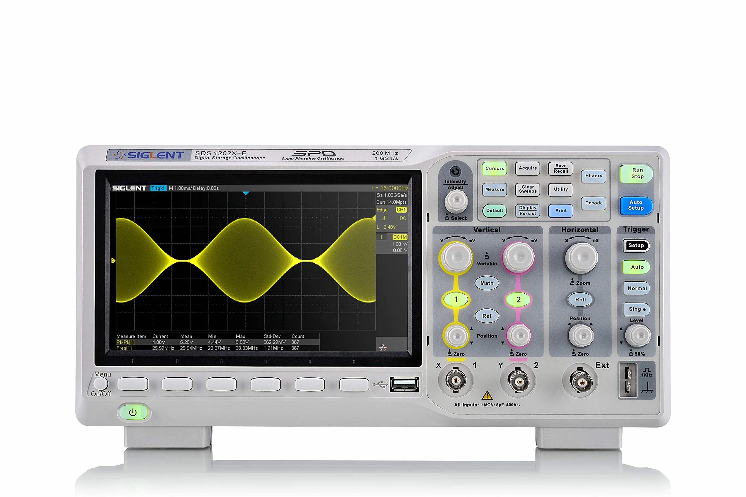 SIGLENT Serie SDS1000X-E Osciloscopio de Súper Fósforo, 2+EXT Canal, 200 MHz Ancho de banda, 7 Mpts/CH Profundidad de Memoria, 7" Monitora