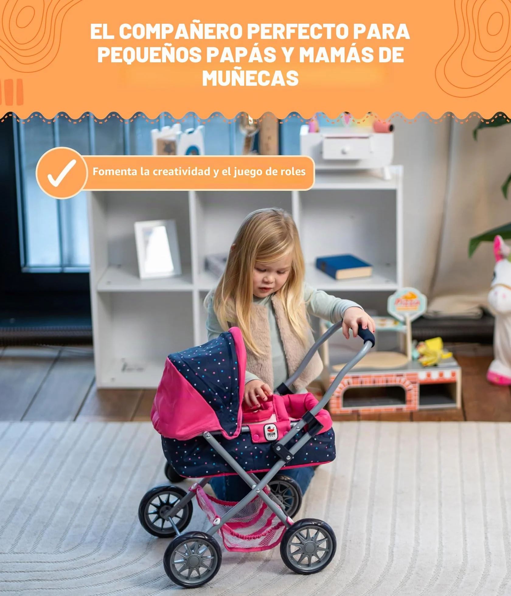Bayer Chic 2000 Cochecito Smarty Jeans Rosa Plegable con Capota Bolsa Almohada Manta Mango 56 cm