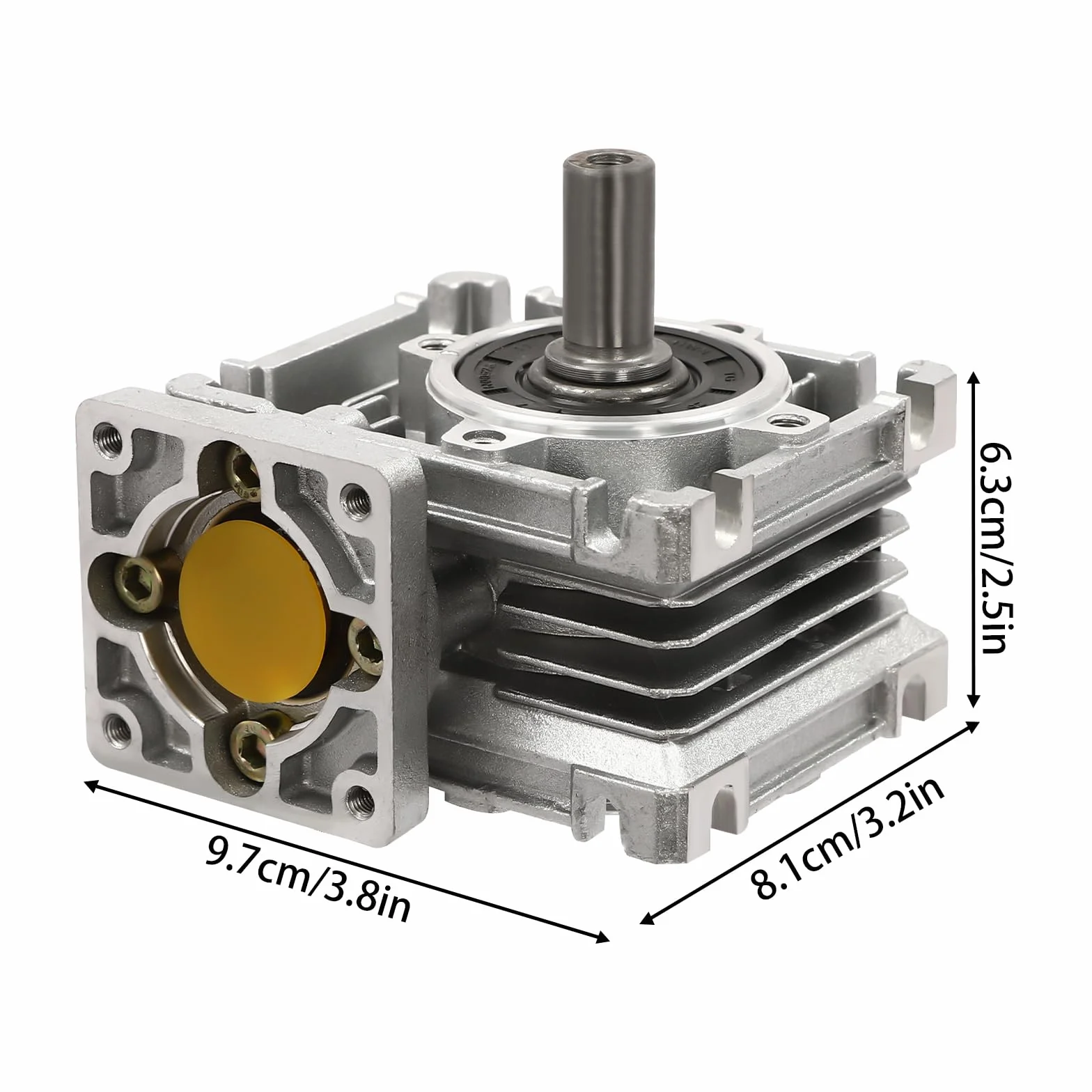 Reductor de engranaje helicoidal con brida cuadrada, relación 15:1, 0-1500 rpm, carcasa de aluminio