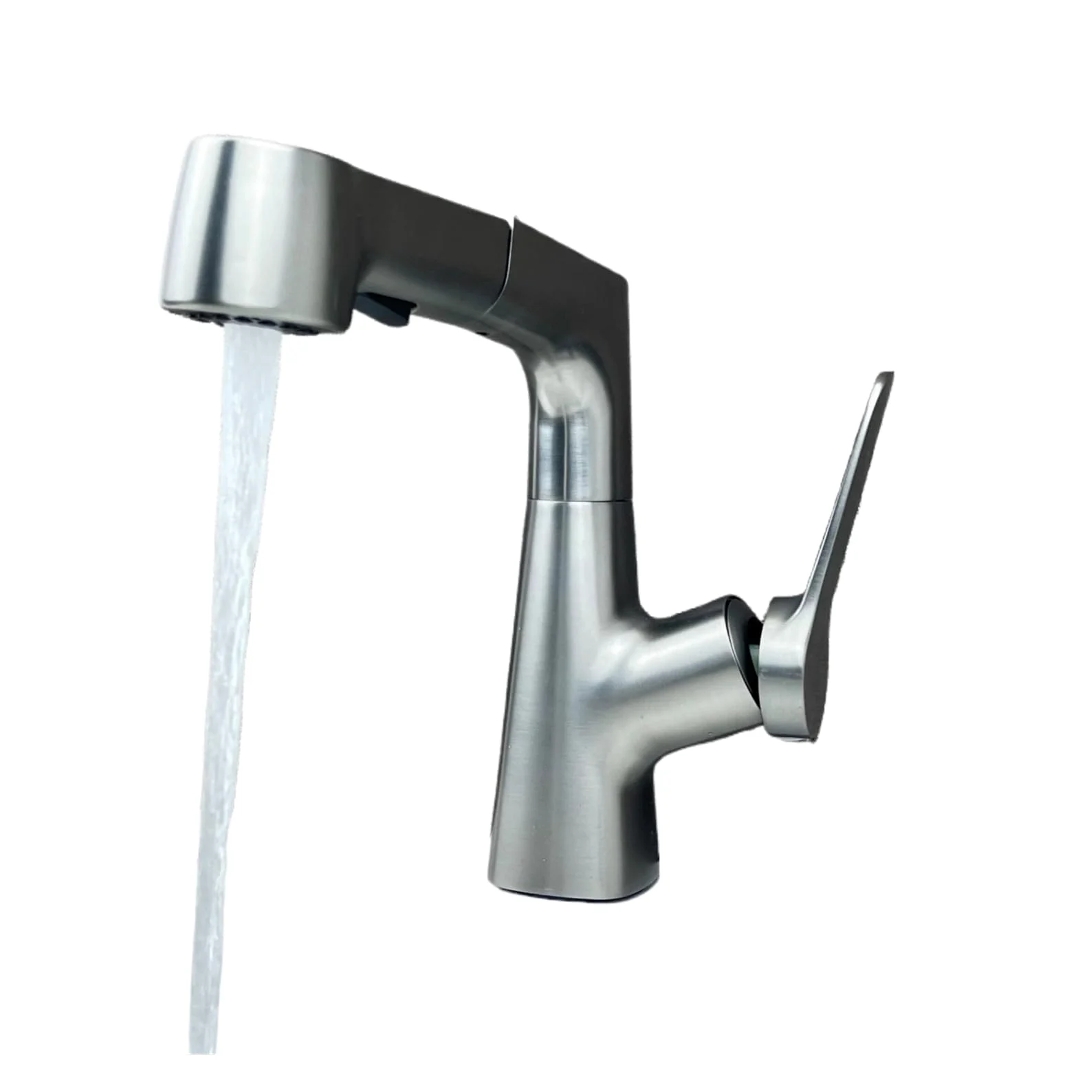 Grifo de lavabo extraíble con elevación de acero inoxidable, pistola, grifo giratorio universal multifunción, color gris y negro, frío y caliente