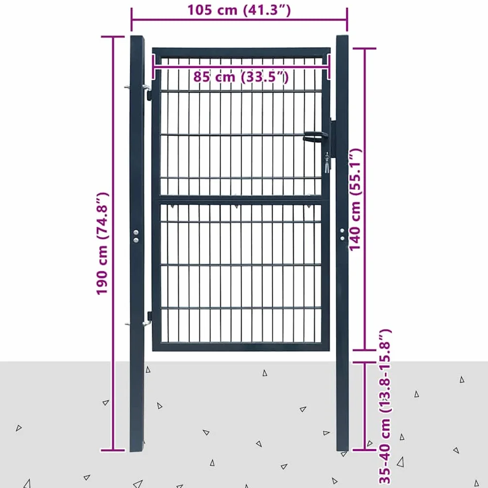 vidaXL Puerta de Valla 2D (Individual) Gris Antracita 100x140 cm