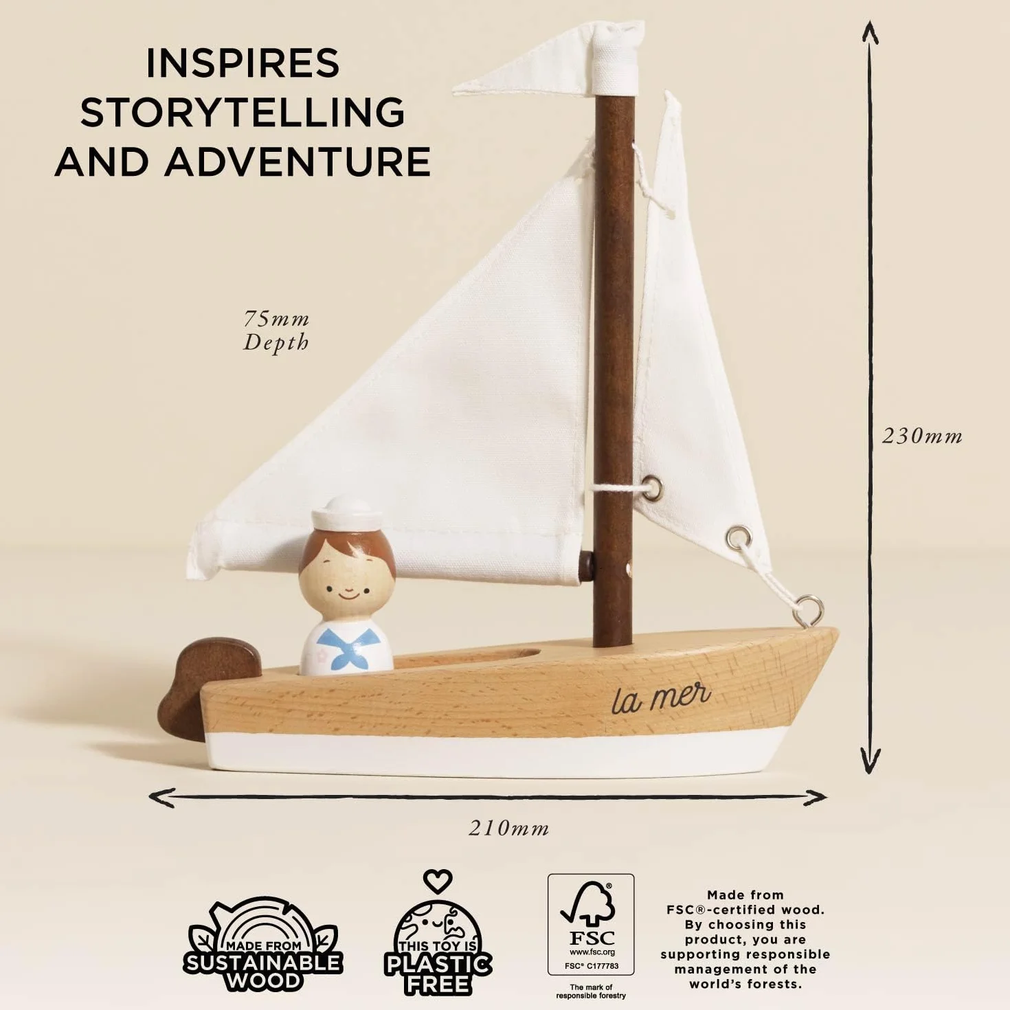 Le Toy Van TV810 Barco de Vela de Juguete Madera FSC ecológica con Marinero