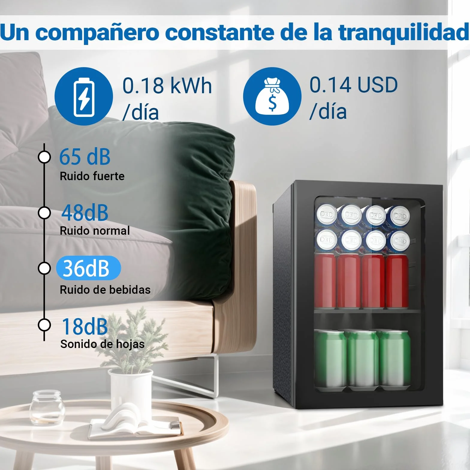 Frigorífico para bebidas 24 latas 20 litros minifrigorífico puerta transparente estantes extraíbles ajustables