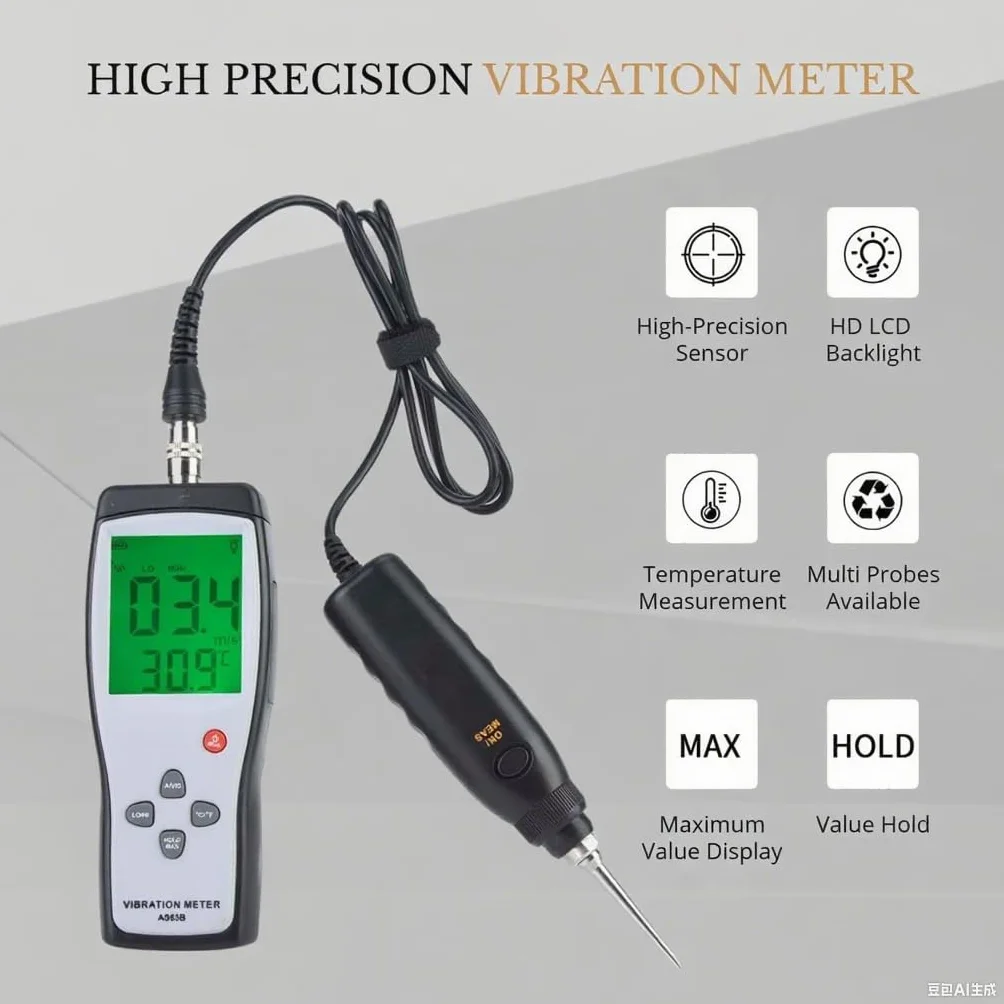 Tyenaza Analizador de Vibración, Medidor de Probador de Vibraciones LCD AS63B, Vibrómetro de Alta Sensibilidad Medidor de Vibración Digital de Portátil, para Fabricación de Maquinaria, Vehículos