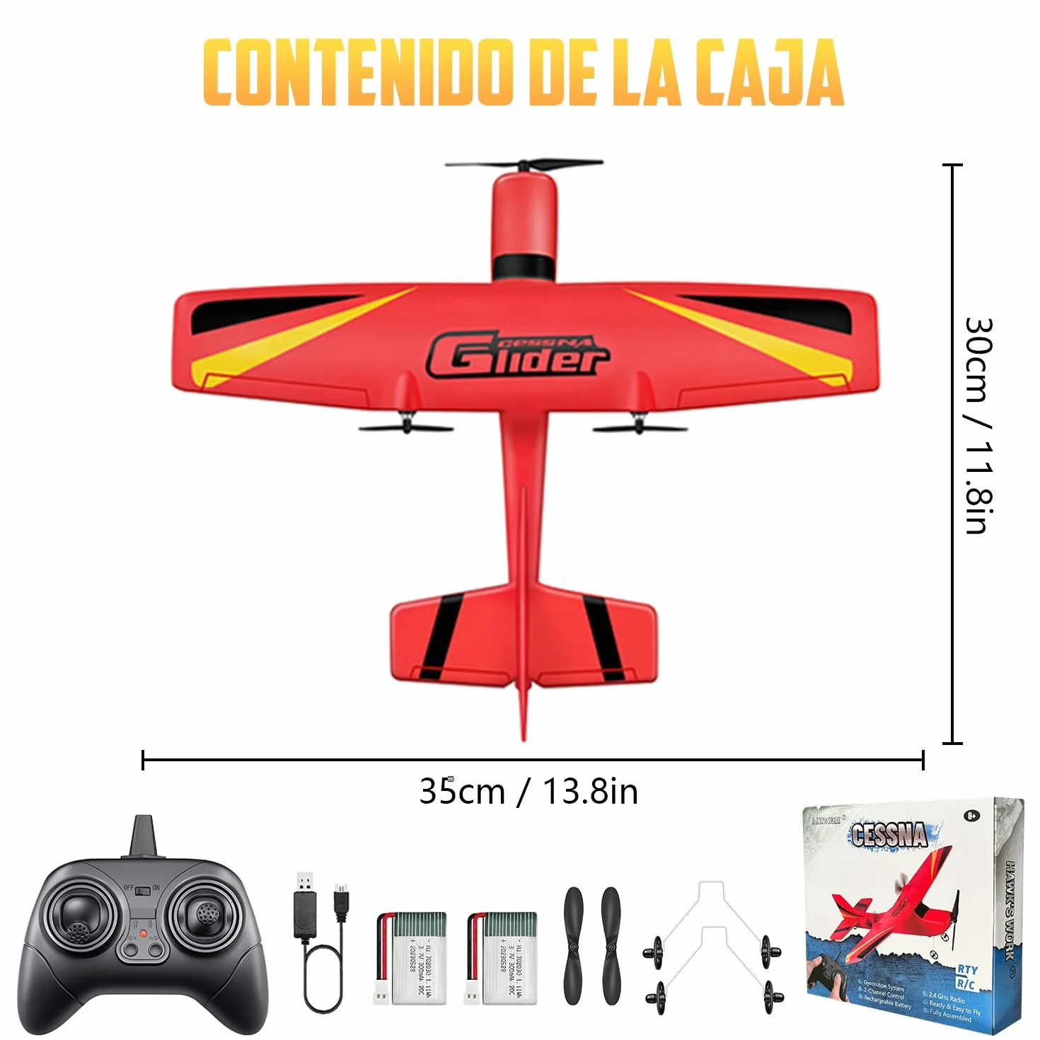 Avion RC 2 Canales Planeador Cessna 2.4GHz Control Remoto Listo para Volar