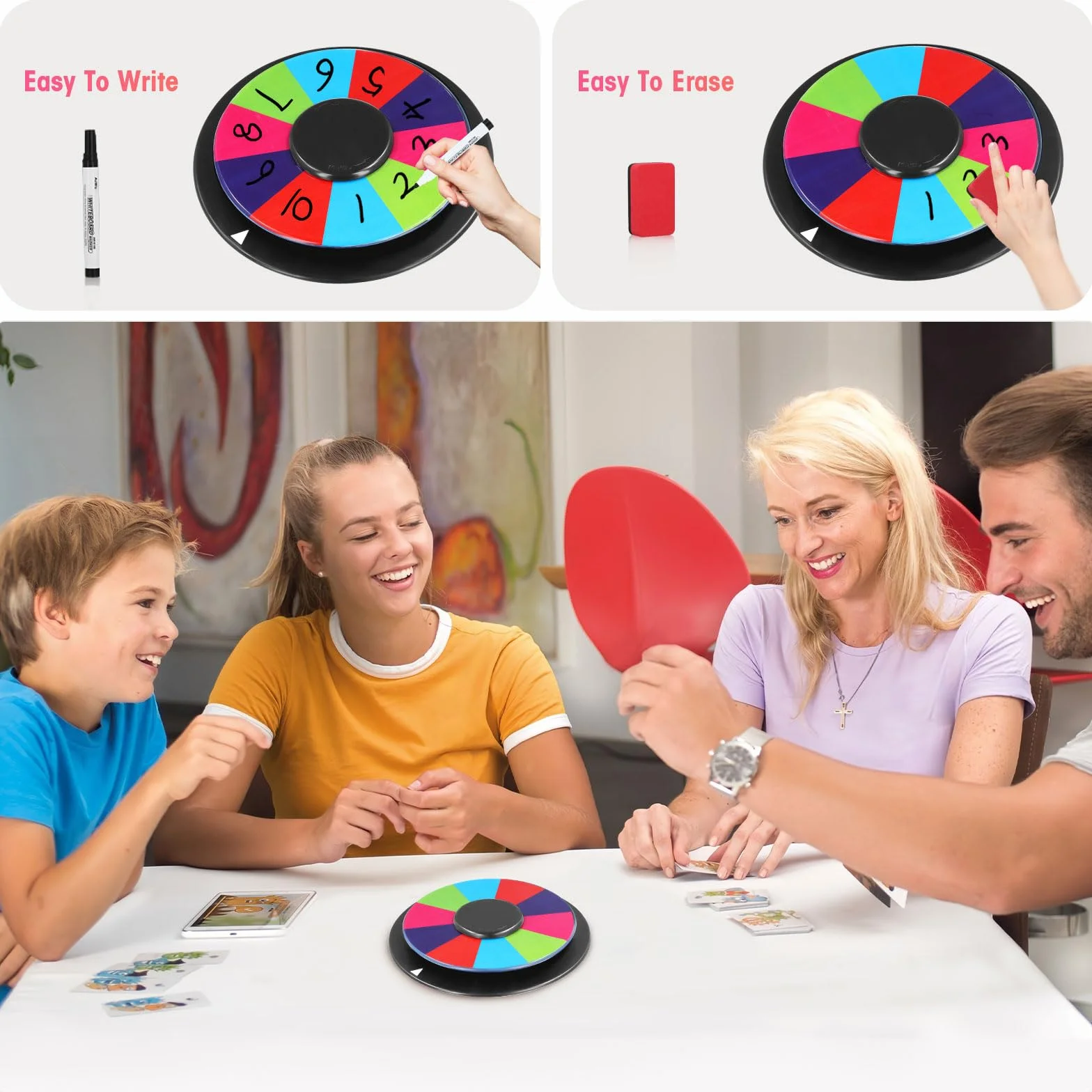 Towwoo 10" Ruleta de la Suerte 25 cm con 8 Tragamonedas Editables, Base Antideslizante, Spinning Prize Wheel con Trípode Metálico para Fiesta