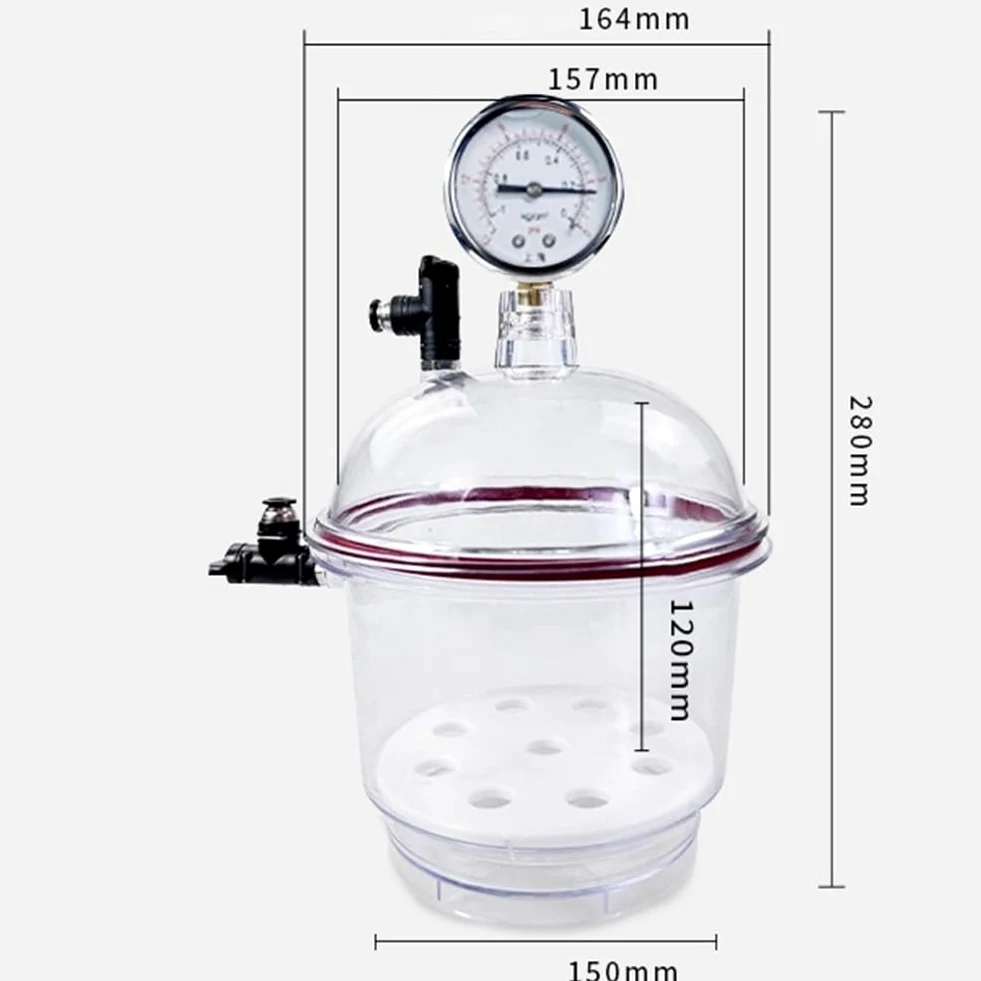 Secador de Vacío de Plástico de 150 Mm, Desecador de Laboratorio, Secado Al Vacío, Almacenamiento, Válvula Doble con Manómetro.