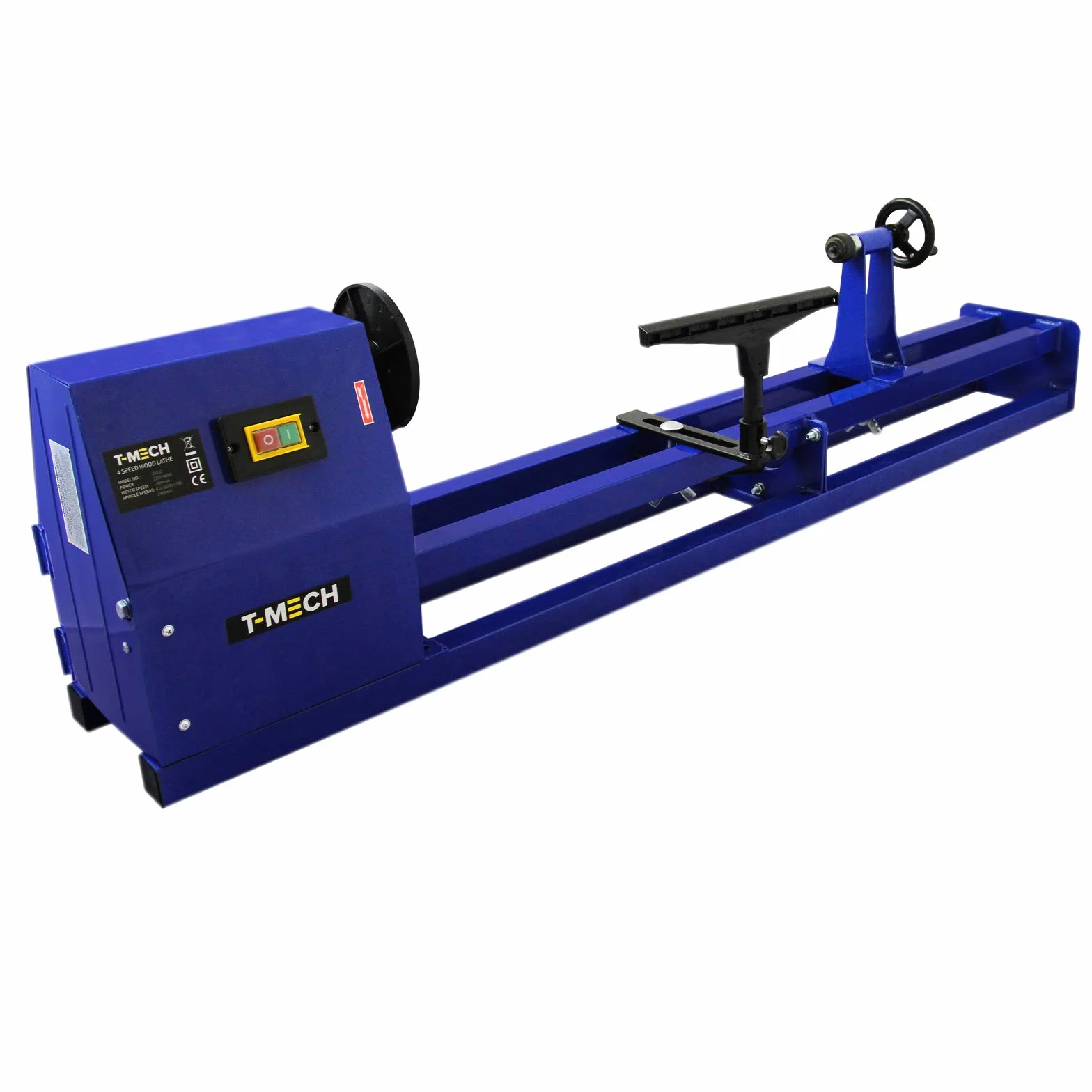 T-Mech Torno de madera (400W W, torno Ø 350mm, ancho de punta 100cm, soporte para herramientas, marco de guía estable, transmisión por correa en V)