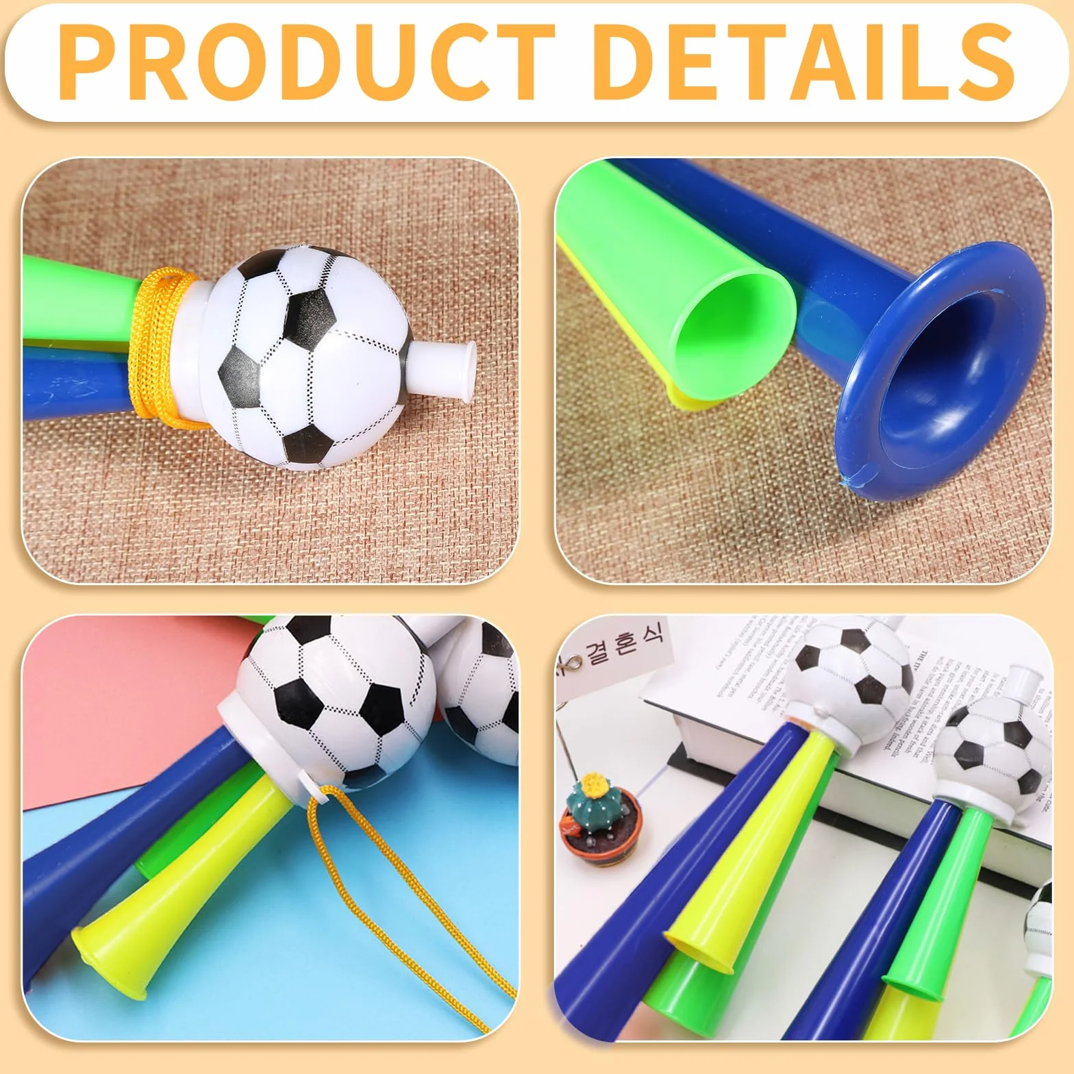 Lithyc 4 Piezas Trompeta de Fútbol, Cuerno de Estadio, Bocinas de Plástico para Fiestas Infantiles