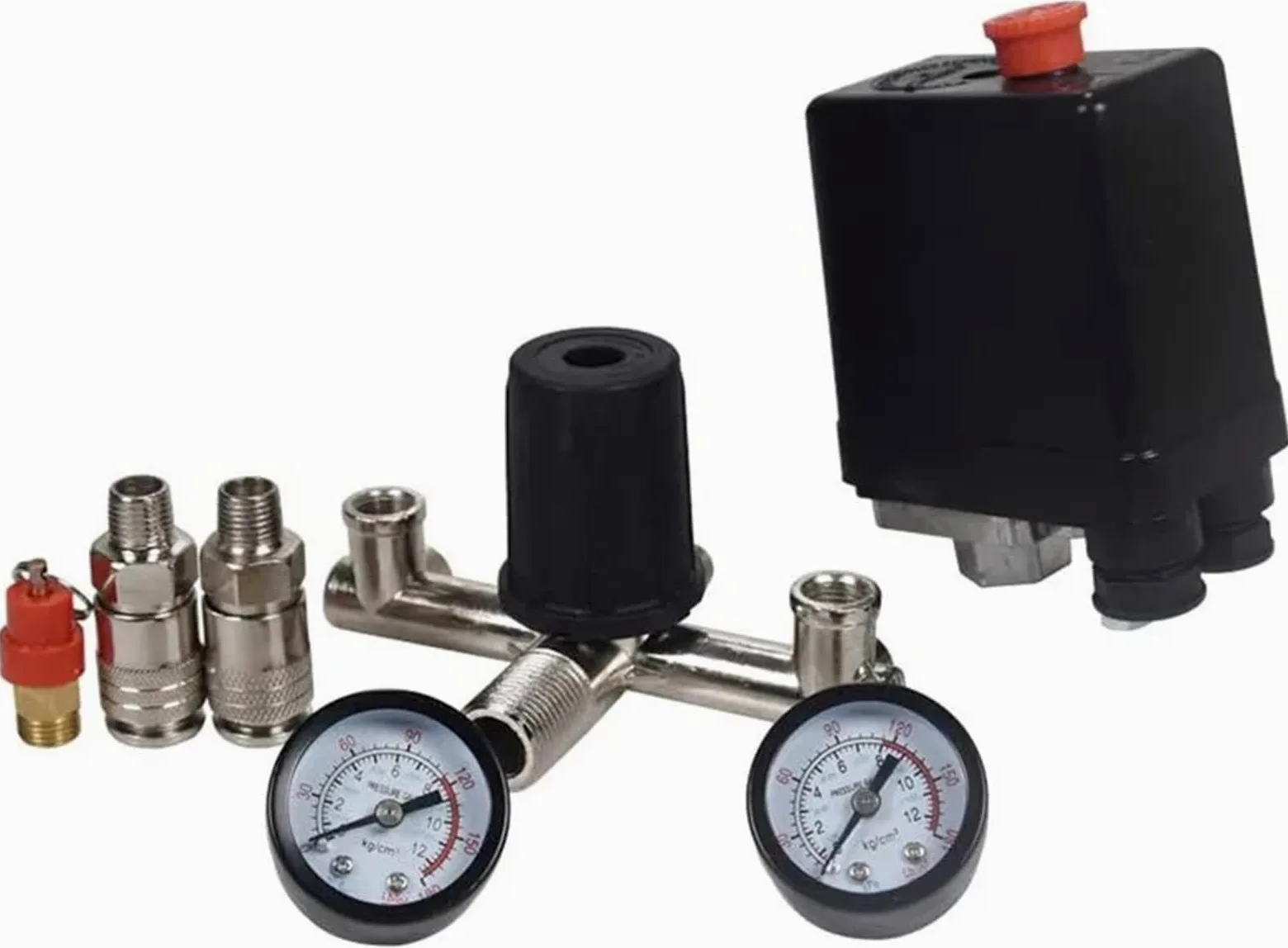 Bomba de compresor Aire 220V/380V 90-120 PSI con Interruptor presión, válvula Control, regulador Alivio del colector manómetro(220v)