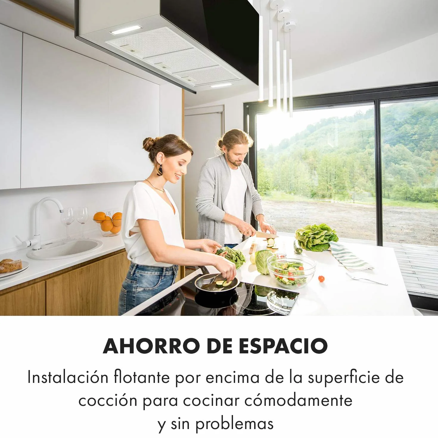 Klarstein Campana Cocina Extractor Techo 590m³/h Temporizador 3 Modos Filtros Carbón Activo