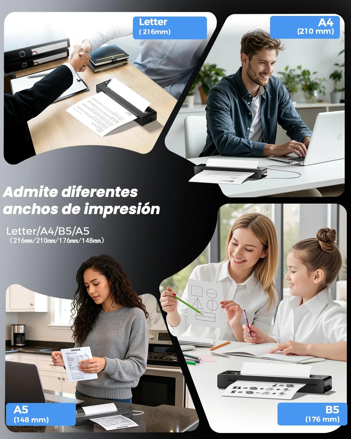TATTMUSE Impresora Térmica Portátil A4 – Compatible con Tamaños A4/A5/B5, Conexión Bluetooth, Ideal para Estudio y Oficina, Impresión Monocromática, Viajar