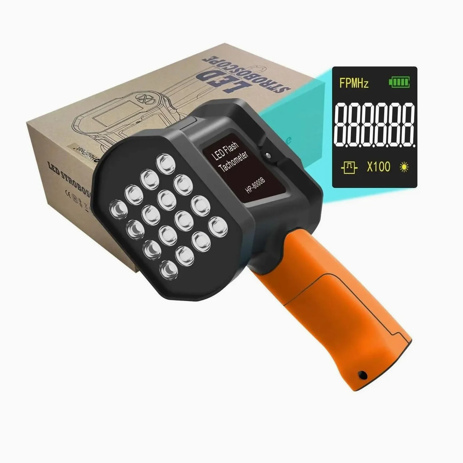 Medidor estroboscópico LED 60000-100000 RPM medidor de velocidad de Flash LED tacómetro sin contacto pantalla Digital for Motor Para motores, tornos.(Blue)