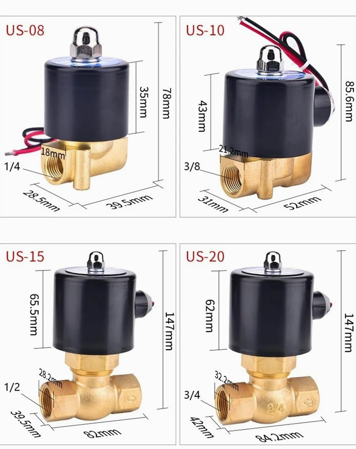 Válvula solenoide de válvula de zona, resistente al vapor a altas temperaturas, cuerpo de latón US-08/10 AC220V DC24V 1/10.2 cm 3/20.3 cm(US-08 DC24V) (US 08 DC24V)