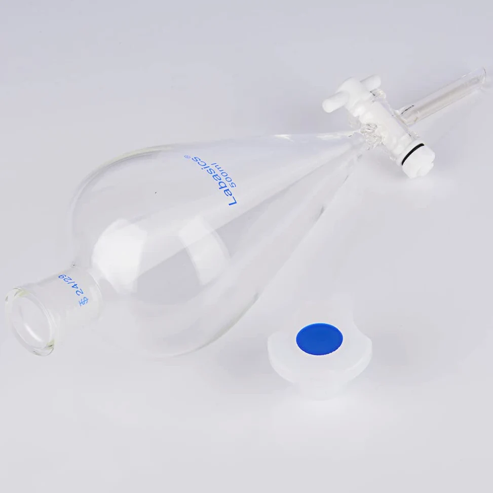 Labasics Vidrio Borosilicato 500 ml Embudo Separador Cónico de Pared Pesada con Juntas 24/29 y Llave de Paso de PTFE