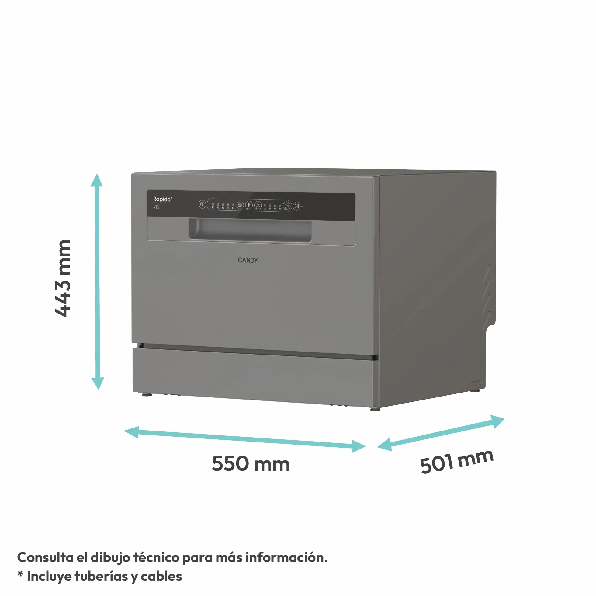 Candy CP 6E51LS Lavavajillas Compacto 6 Servicios Digital 51dBA 5 Ciclos Media Carga Inox