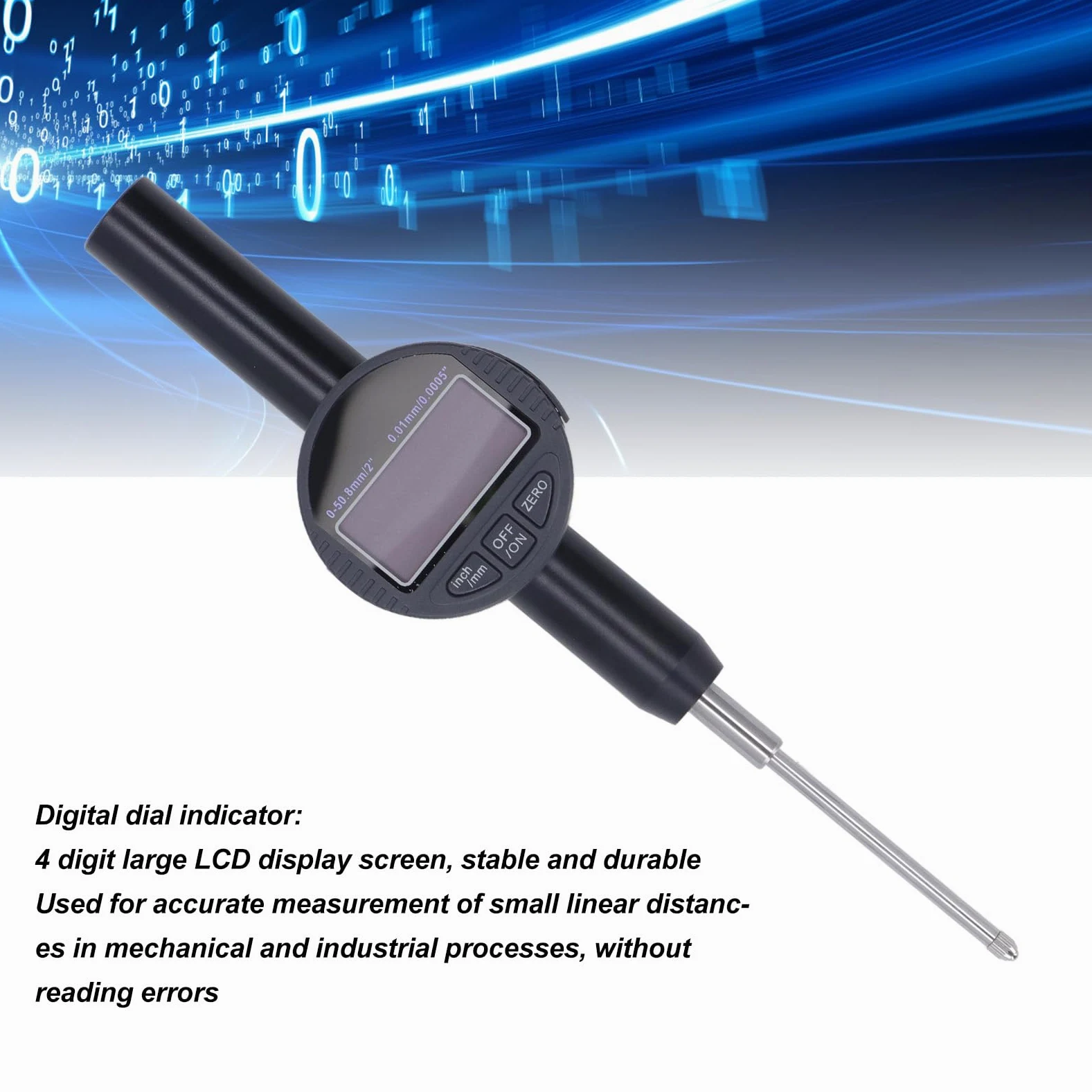 Indicador de Dial Digital, Rango de 0,01 Mm/0,0005 '' Indicador de Sonda Digital de Precisión Medidor de Prueba de Dial, Medidor de Medición Profesional de 0-50,8 Mm para Trabajos
