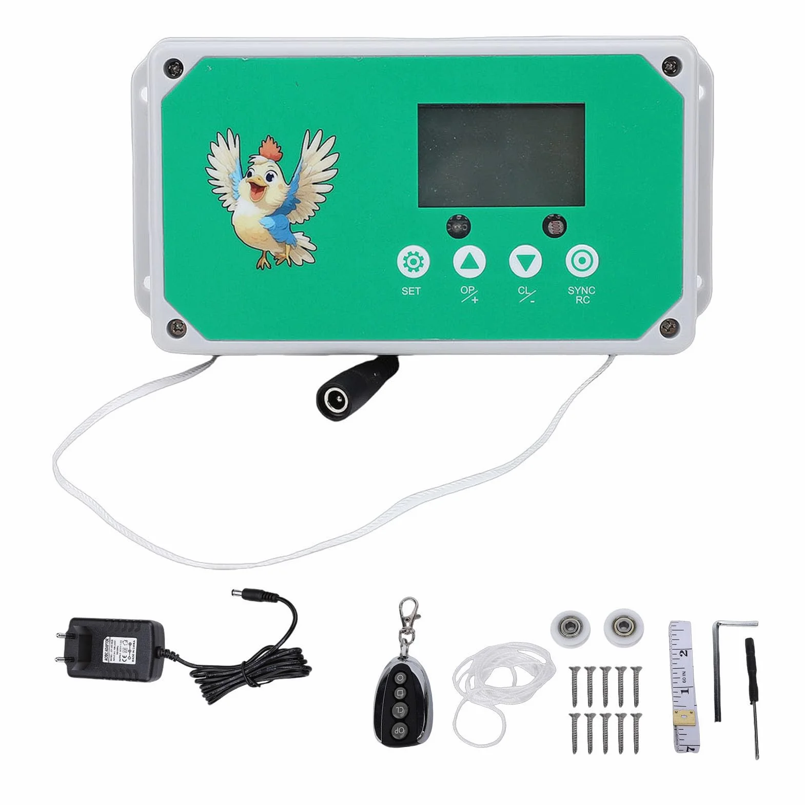 Asixxsix Puerta automática para gallinero,Pantalla LED HD,Capacidad de Carga de 0,5-4 kg,Puerta automática para Pollo,Modo temporizado Solar, para Pollo de Aluminio (Enchufe de la UE 100-240V)