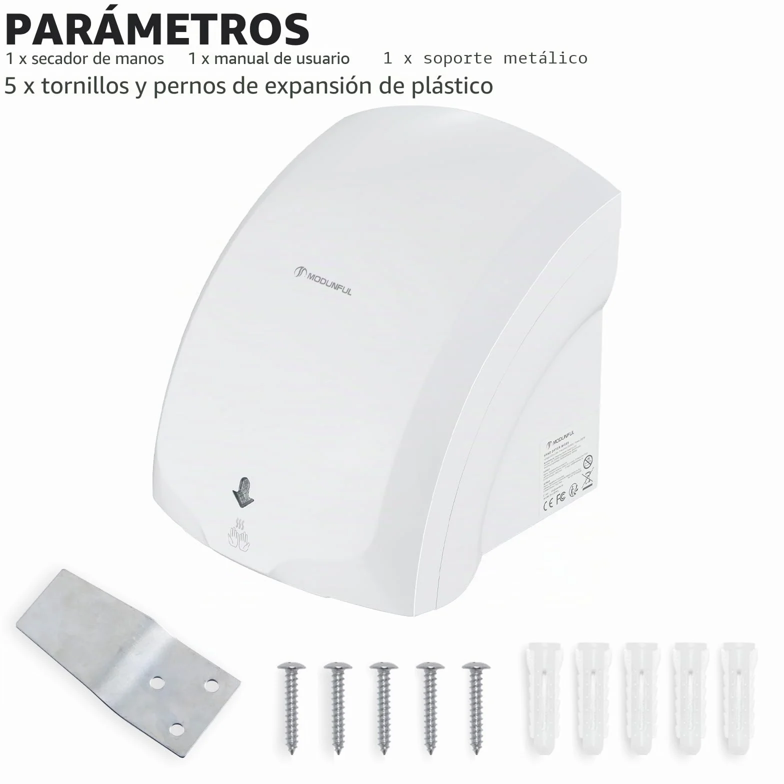 Secamanos Automático de Pared 220V 2000W Blanco con Luz Piloto