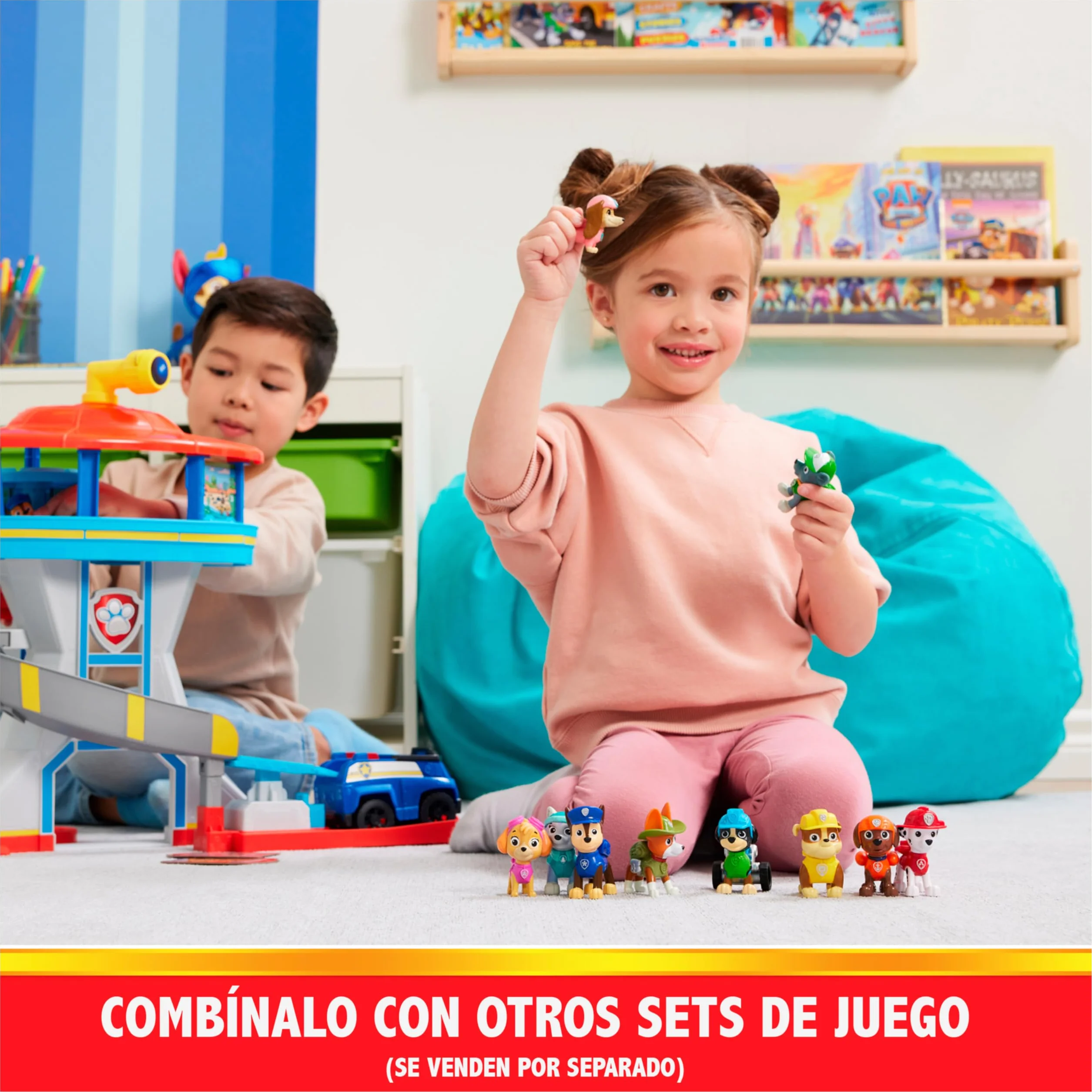 Paw Patrol Patrulla Canina Centro de Mando con Lanzador de Coches, 1 Coche Policía, 2 Figuras Chase, Juguetes Niños 3 Años+