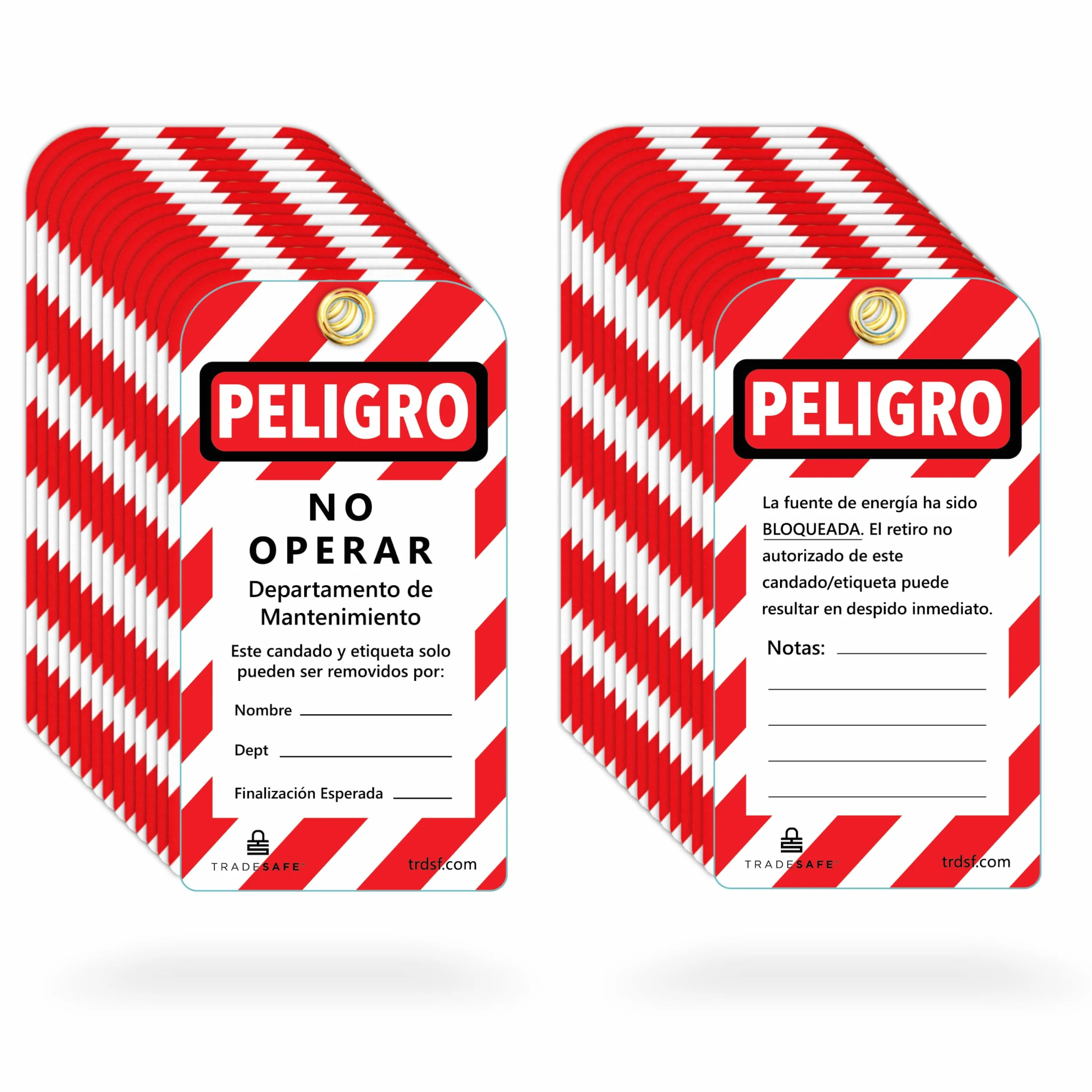 TRADSAFE Etiquetas de bloqueo español, Peligro No Operar, 30 etiquetas con 30 bridas, vinilo premium de 32 mil, compatibles OSHA