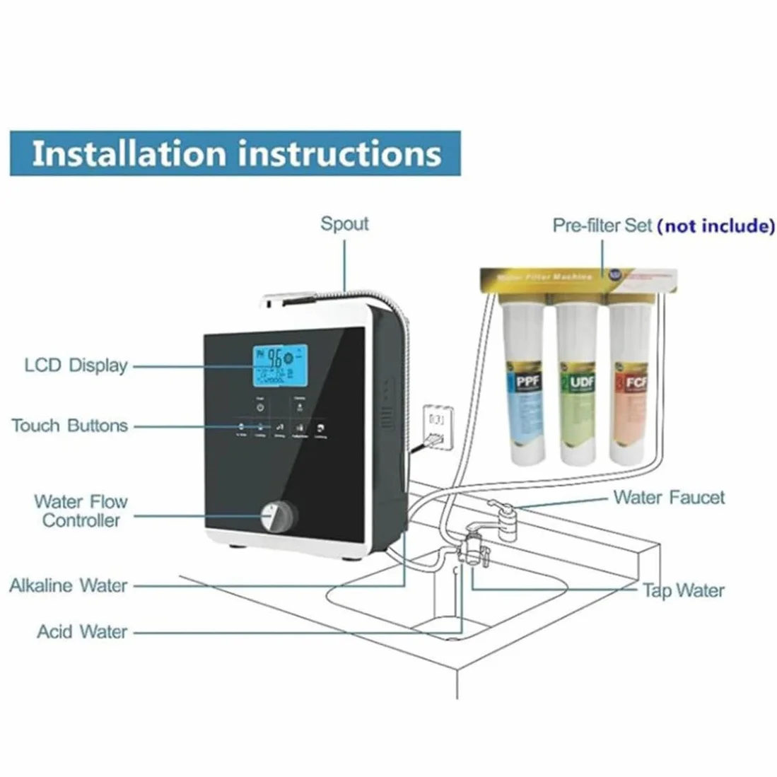 Máquina purificadora de agua Ionizador de agua | Ionizador de agua | Filtración de agua alcalina para el hogar | Produce agua alcalina con un pH de 2,8 a 11 | ORP de hasta -800 mV