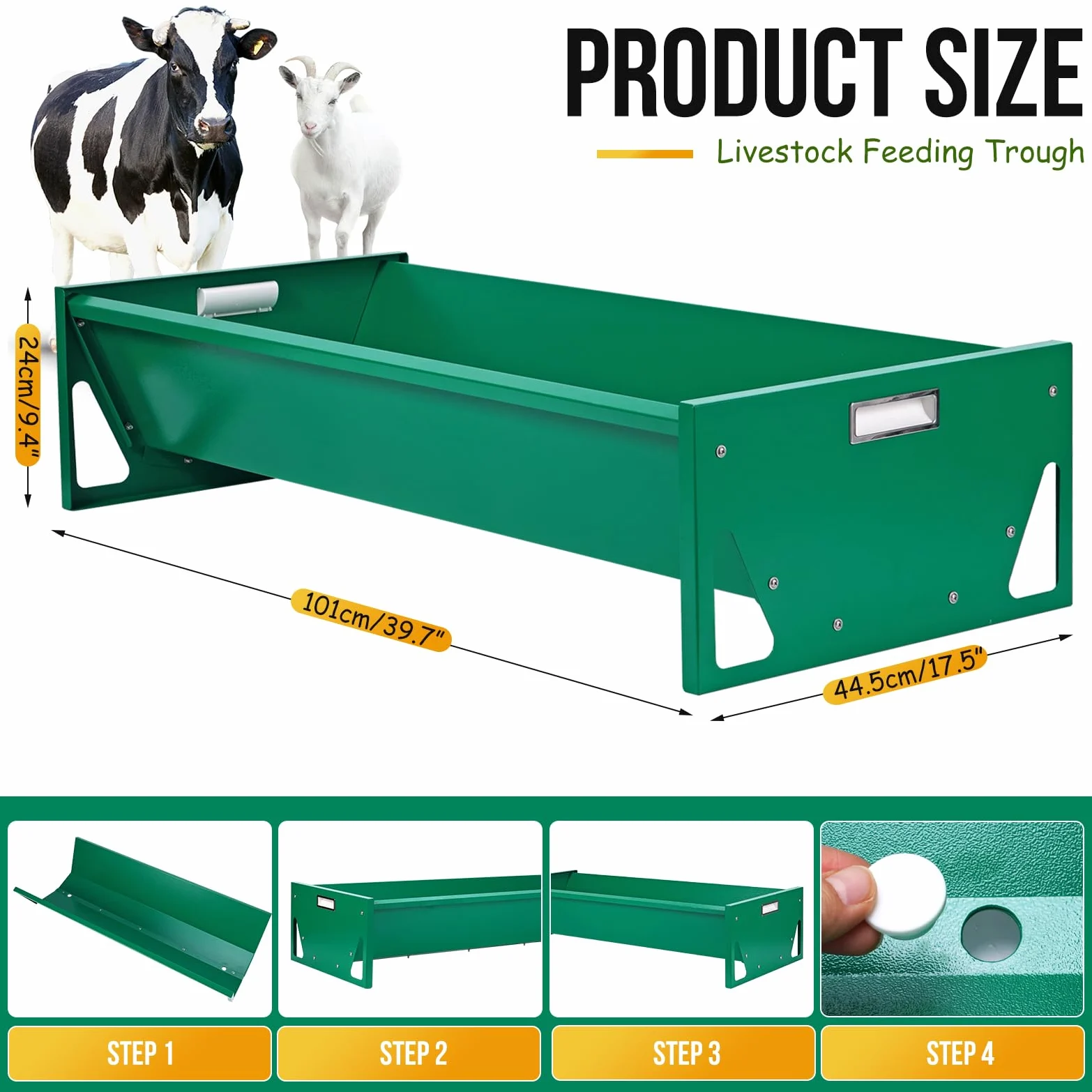 Comedero para Cabras, Comedero para Ganado de Acero Galvanizado de 100 Cm, Alimentador PortáTil de Gran Capacidad para Granjas de Alpacas, Cabras, Terneros, Ovejas y Caballos