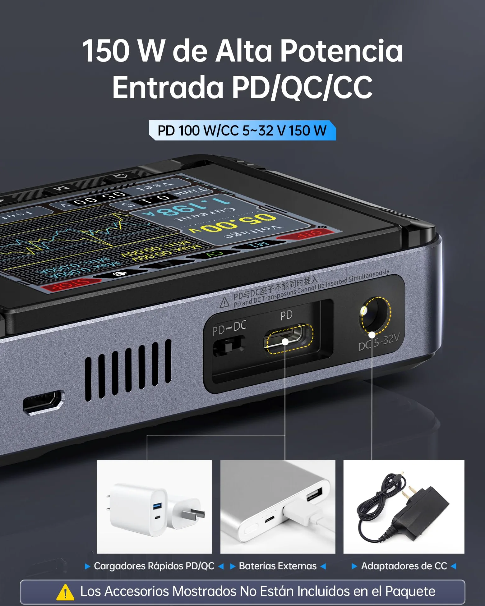 FNIRSI DPS-150 Fuente Alimentación DC Variable, 30V 5A Ajustable, Pantalla IPS de 4 Dígitos, <20mV Rizado, Programable por PD/QC/CC, para Laboratorio/CNC/Reparación Electrónica