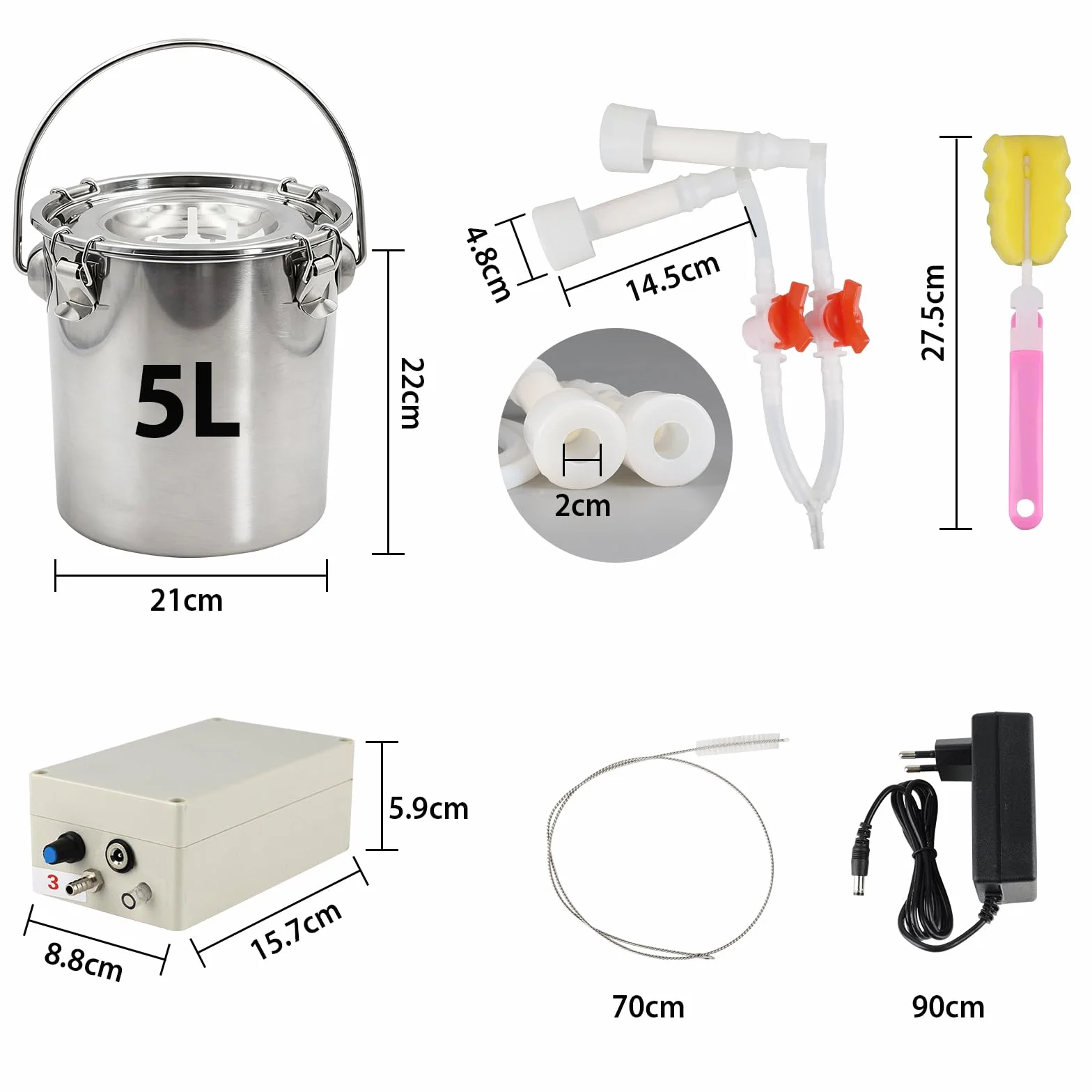Máquina de ordeño eléctrica para ovejas y cabras, trayeuse de 5L con bomba de vacío, cubo de acero inoxidable, equipo de ordeño por pulsación para ovejas y cabras