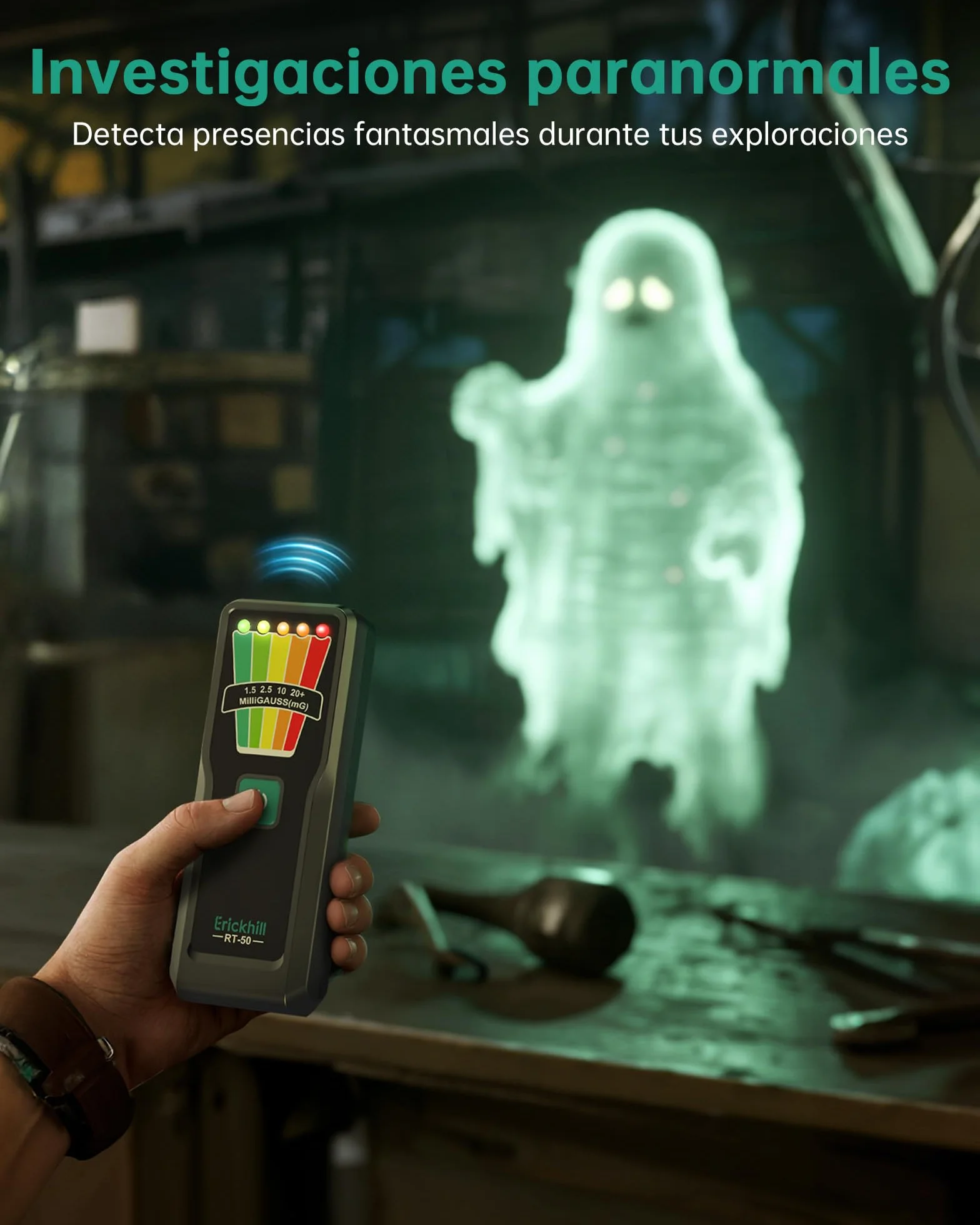 ERICKHILL EMF Medidor, Equipo de Caza de Fantasmas para Investigaciones Paranormales, Detecteur EMF Portátil 30Hz–20000Hz con 5 Niveles LED, Medidor de Radiación para Hogar, Oficina y Exteriores