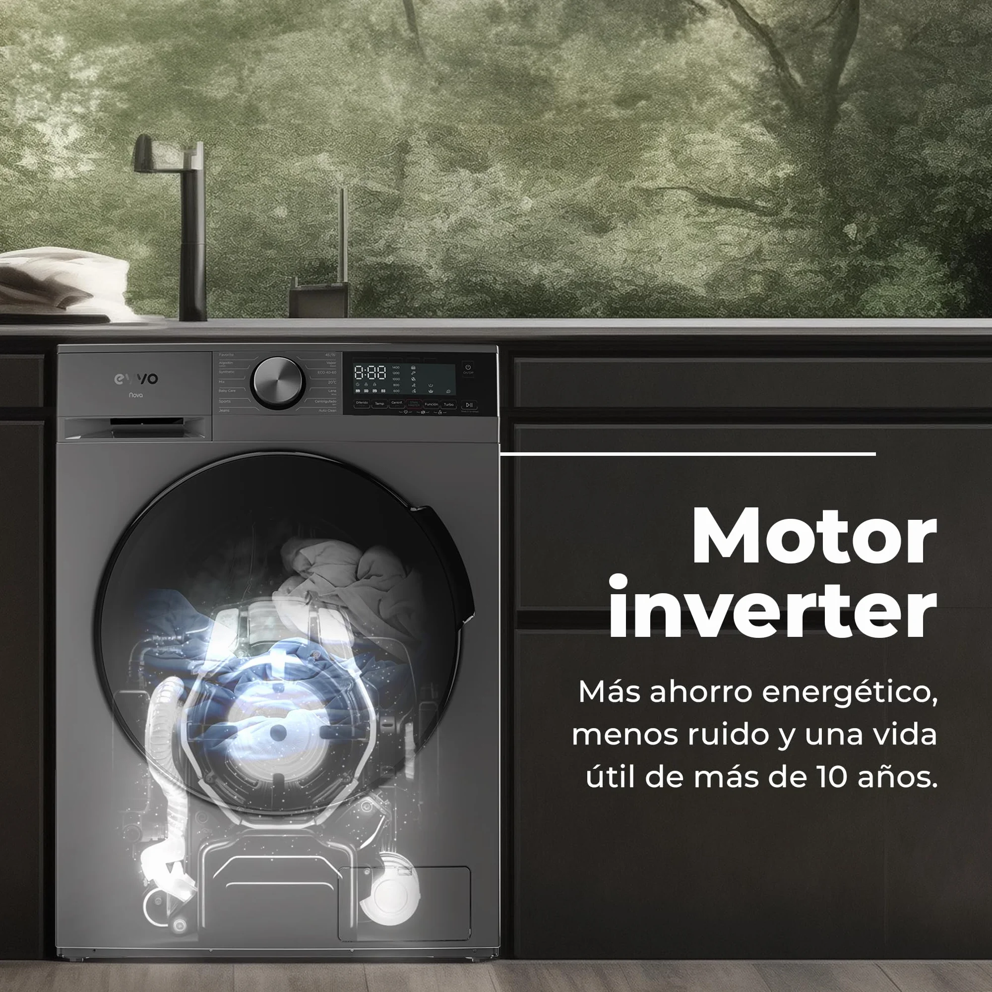 EVVO Lavadora Secadora 10 kg + 7 kg, Vapor, Motor Inverter, 1400 rpm, Clase A, Carga Frontal