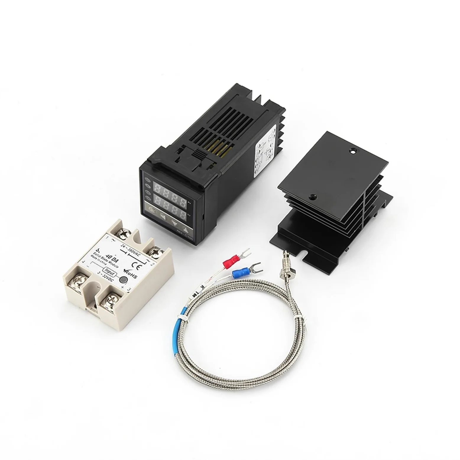 1 Uds REX-C100 controlador de pantalla Digital de temperatura PID 110V-240V + relé SSR 40A + sonda termopar 1M K + disipador de calor(Set1)
