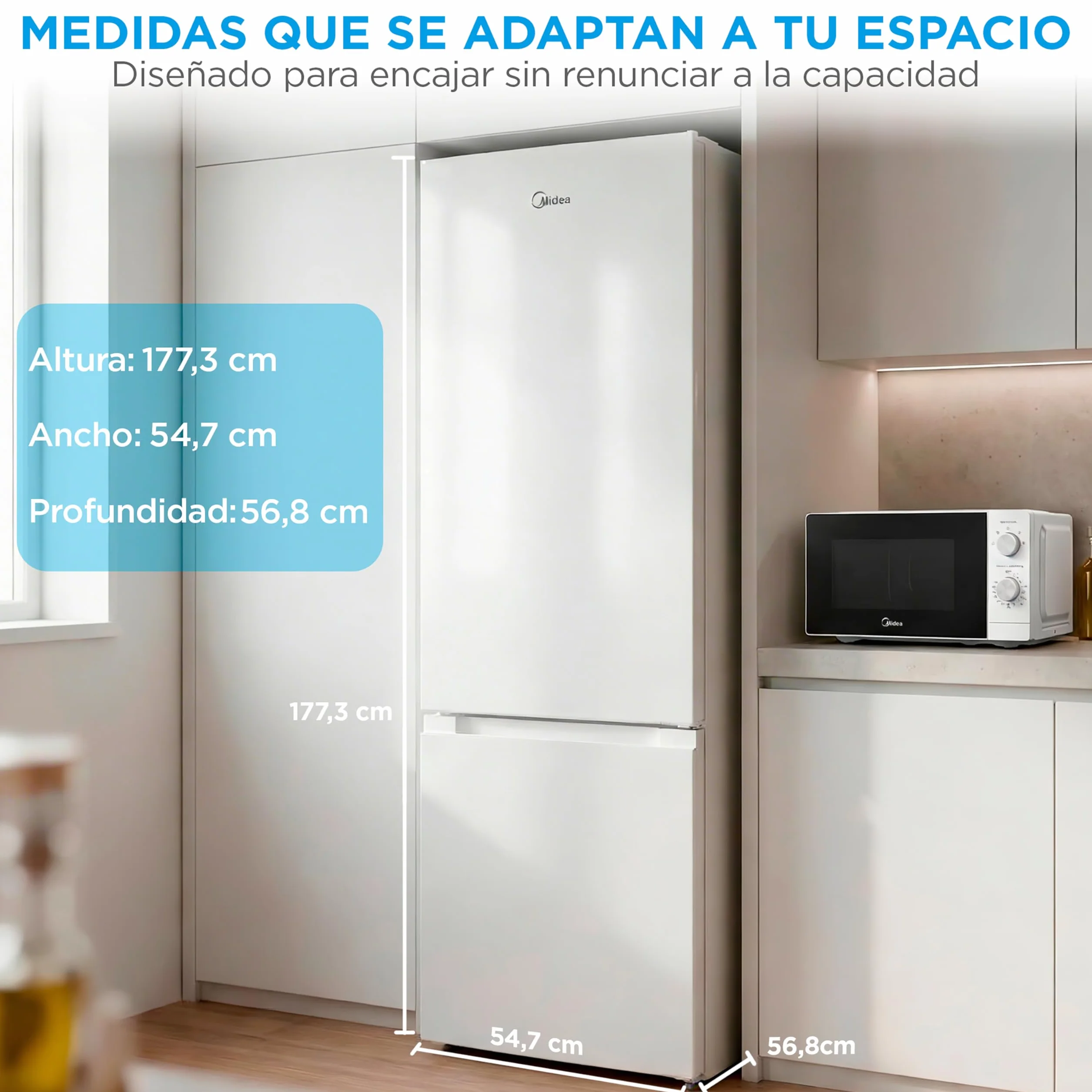 Midea Frigorífico Combi Blanco 262 L 55x177 cm Congelador 65L Low Frost Nevera Combi