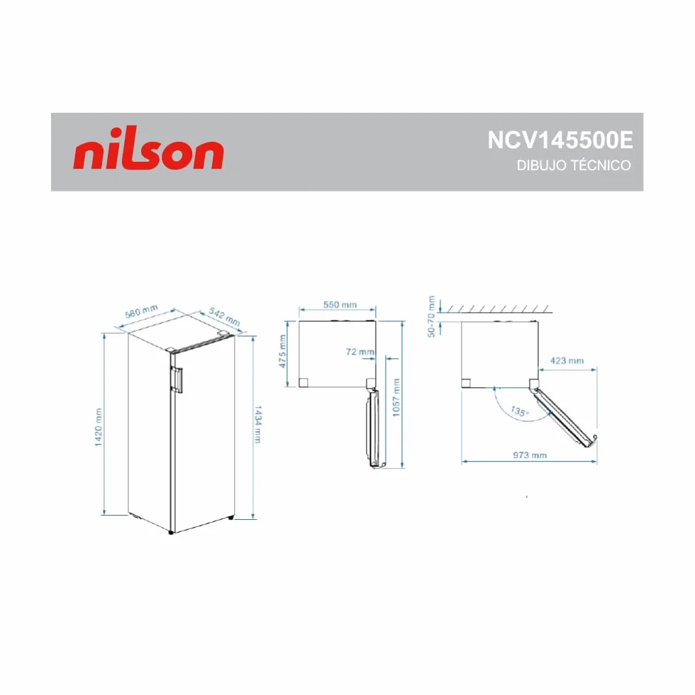 Nilson Congelador Vertical Blanco NCV145500E 165L Puerta Reversible Eficiencia Energética Clase E