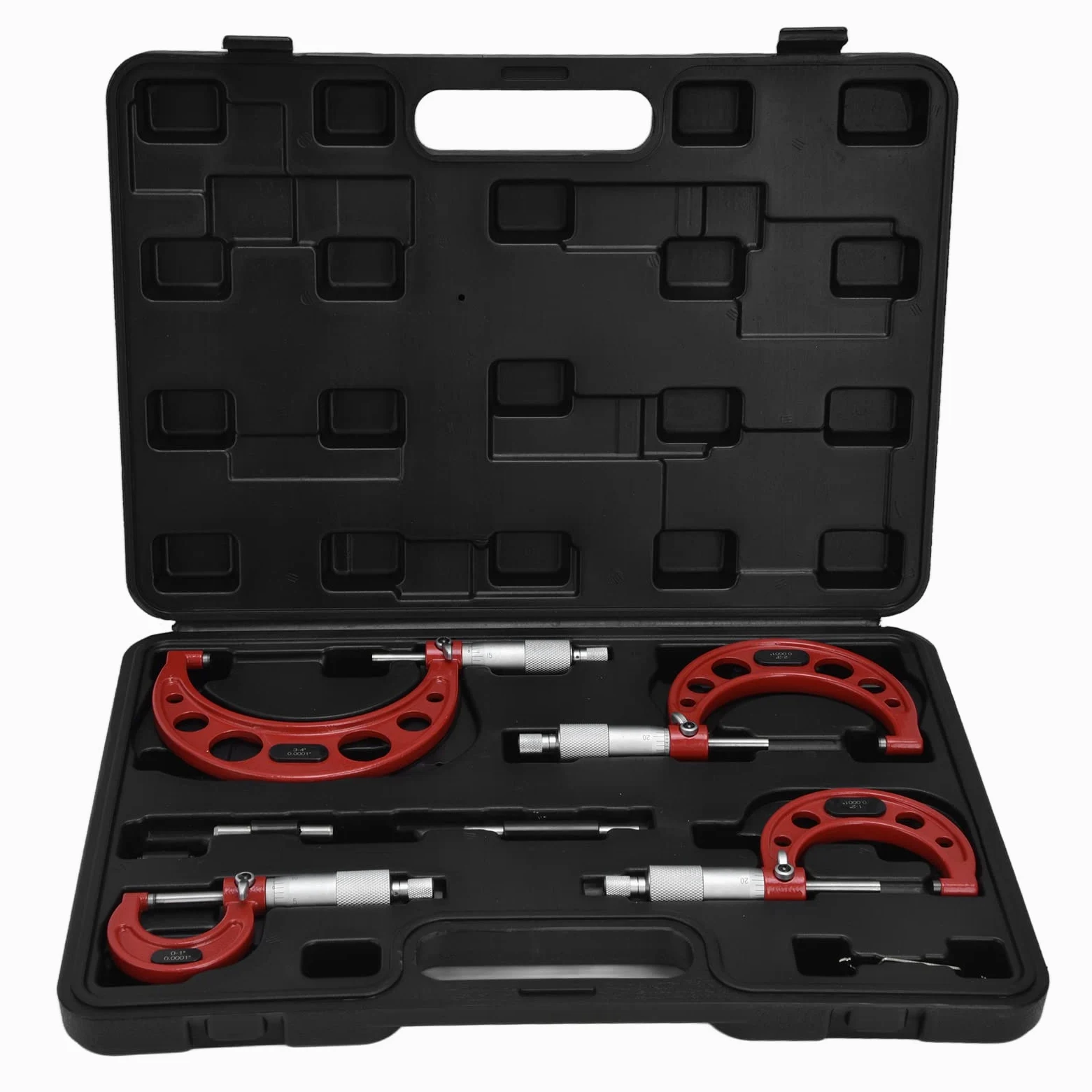 Juego de 4 Micrómetros Exteriores, Herramienta de Maquinista de Precisión de 0,0001 Pulgadas, Acero Inoxidable Endurecido con Estándar de Calibración, Llave, para Medir Diámetro, Longitud,
