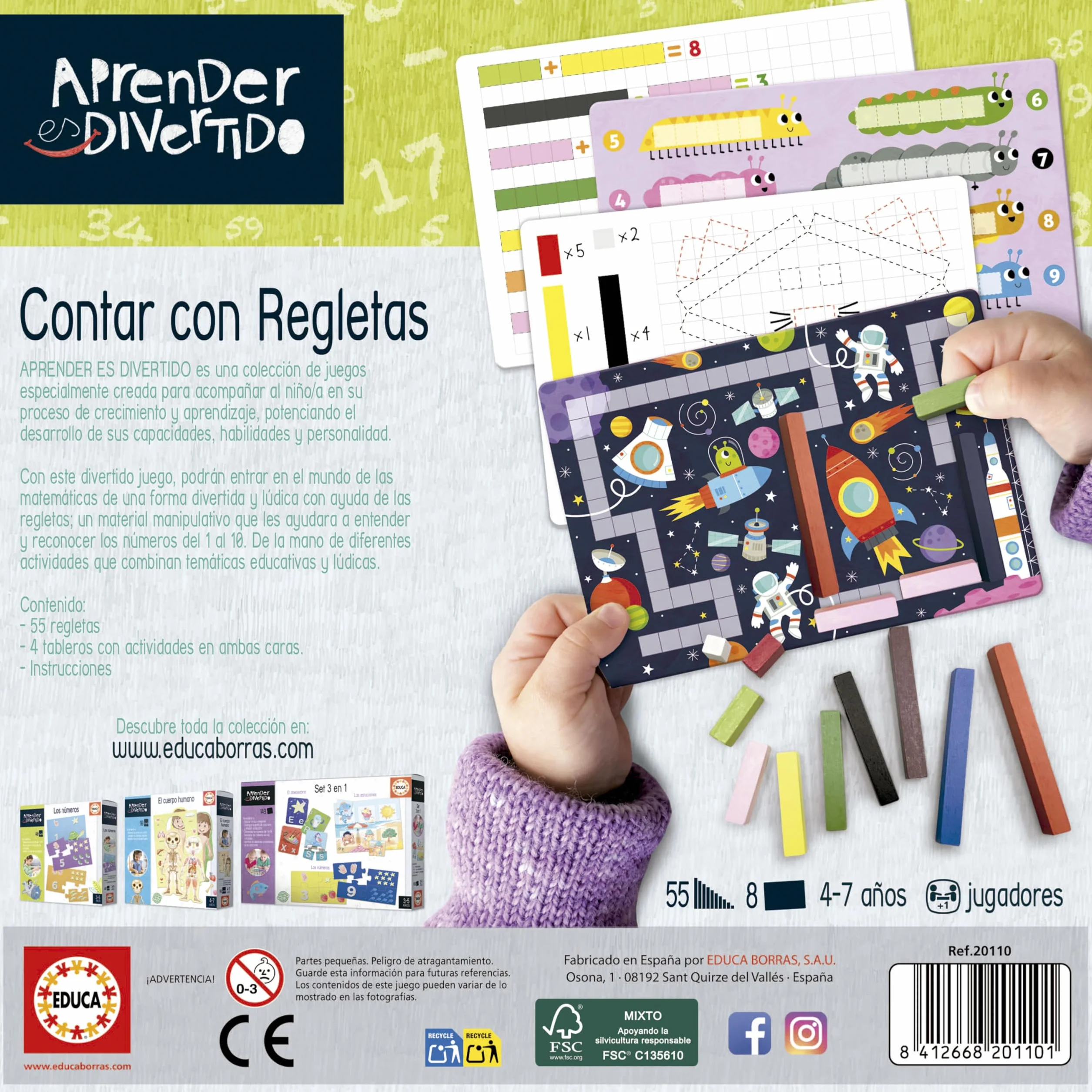 Educa Contar con regletas Regletas Cuisenaire Herramienta Matemáticas Lógico 5-7 años