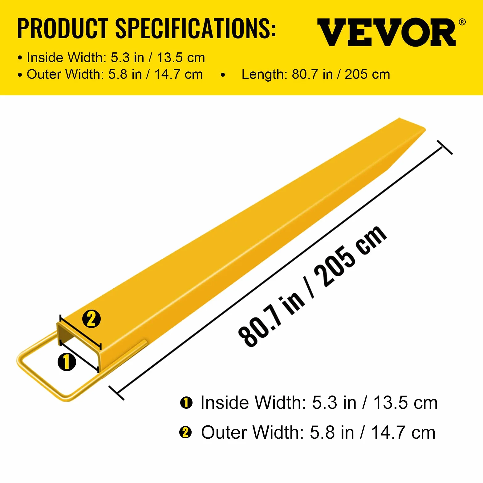 VEVOR Extensiones de horquilla para paletas Extensiones de carretilla elevadora de 213x14,7 cm accesorios de acero de aleación antioxidante para almacén, fábrica, taller, cargas pesadas y voluminosas