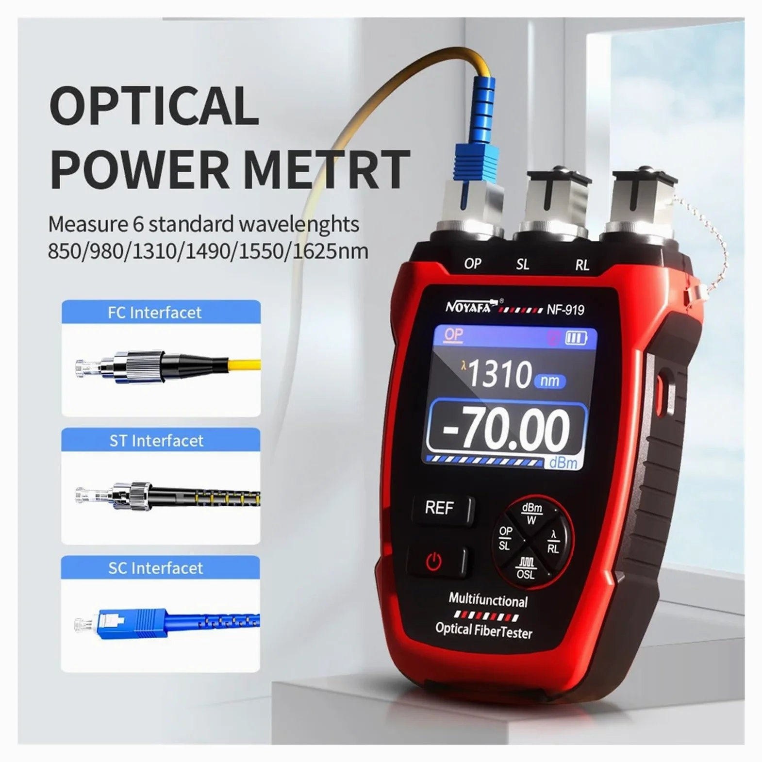 NF-919 Medidor De Fibra Óptica 3 En 1 Localizador Visual De Fallas Medidor De Potencia REF/OPM Probador De Cables De Fibra Óptica Con Luz Roja Herramienta De Red