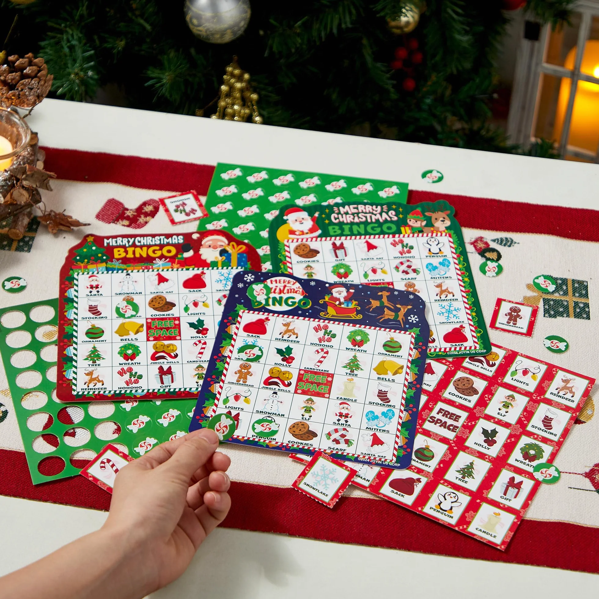JOYIN Juego de cartas de bingo de Navidad para 30 jugadores, 3 colores