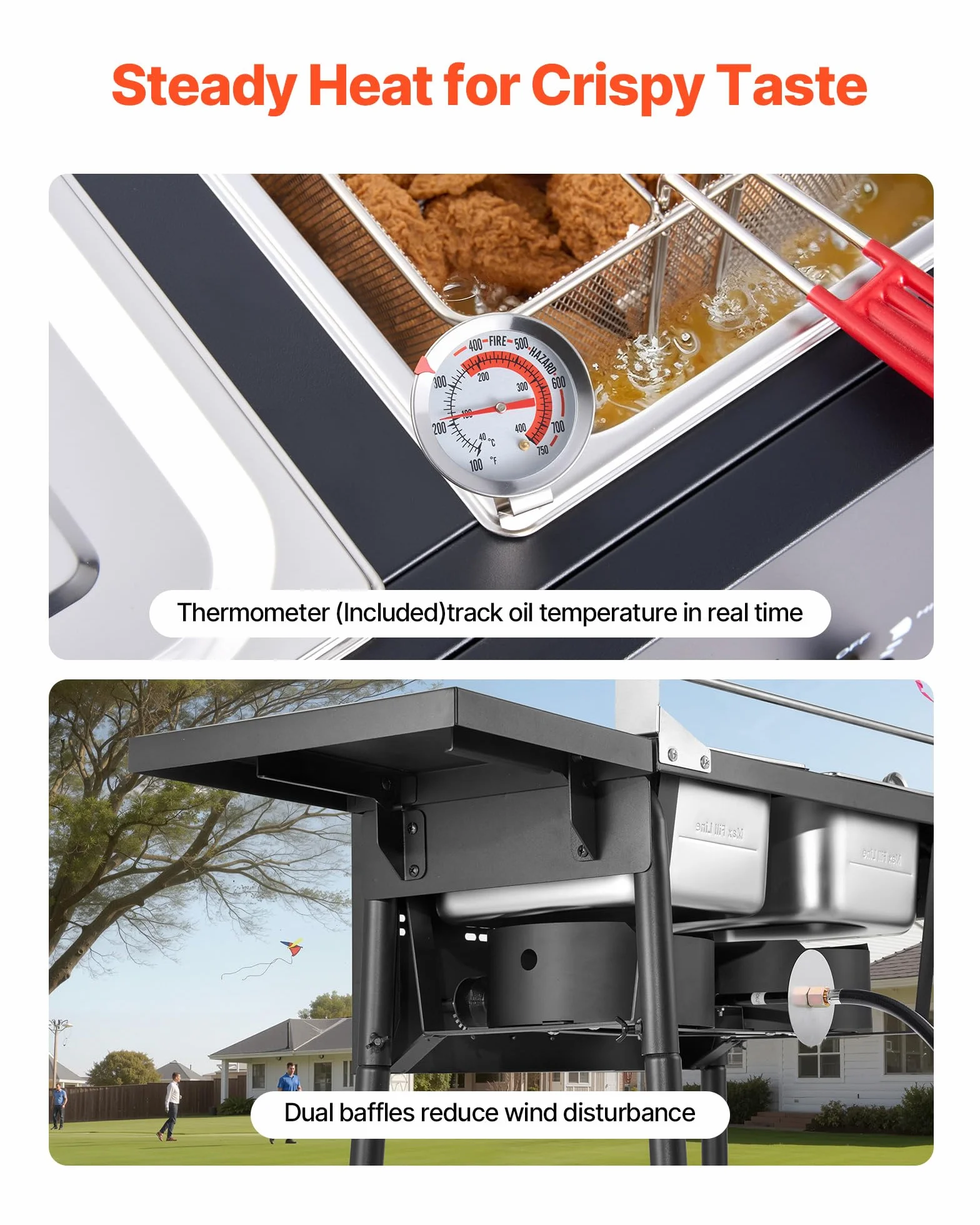 VEVOR Freidora de gas propano de doble depósito 9Lx2, aparato de cocción de propano de acero inoxidable, independiente con plataforma plegable y ajuste del calor, para exterior y restaurante Snack-bar
