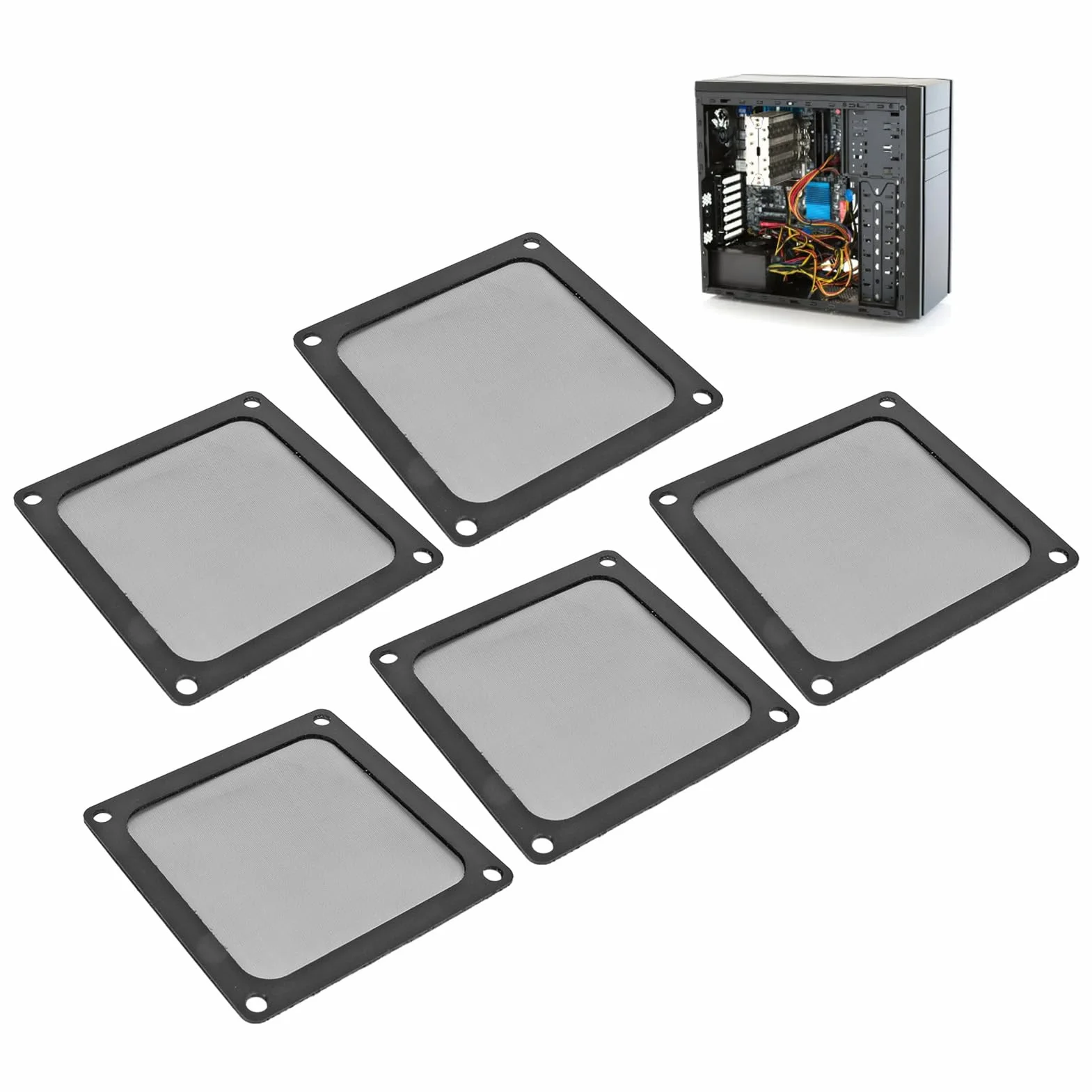 Jectse 5 Filtros de Malla Antipolvo para Caja de PC, 80 x 80 mm, Cubierta de Filtro de Polvo de Nailon, Marco Magnético